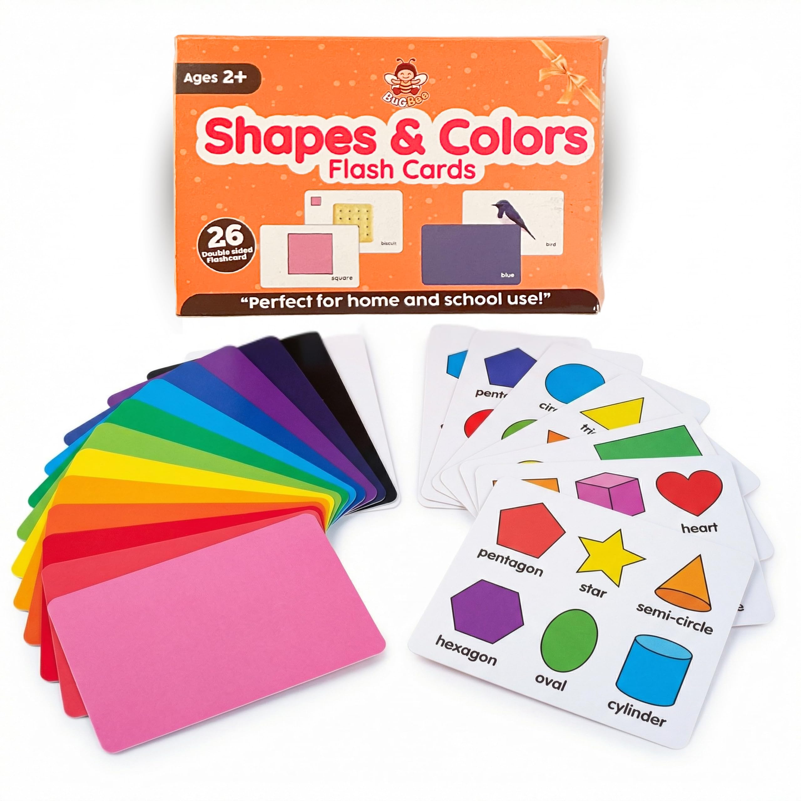 Bugbee Shapes & Colors Flash Cards for Kids 3+ Years | 26 Laminated 2-in-1 Cards | Colours One Side, Shapes Other Side | Nursery LKG Ages 2+ (Shapes-Colors-Flashcards)-image-4