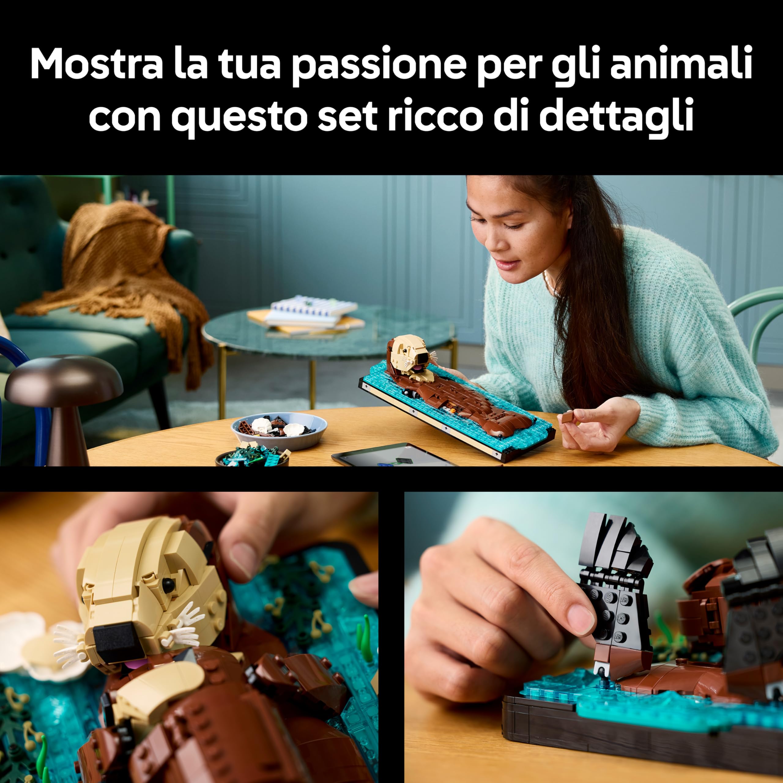 LEGO Ideas Lontre Marine - Kit di Modellismo per Adulti - Modello 3D da Esposizione con Figure di Animali Lontra e Cucciolo - Decorazione per Camera da Letto Fai da Te - Idea Regalo Artigianale 21366