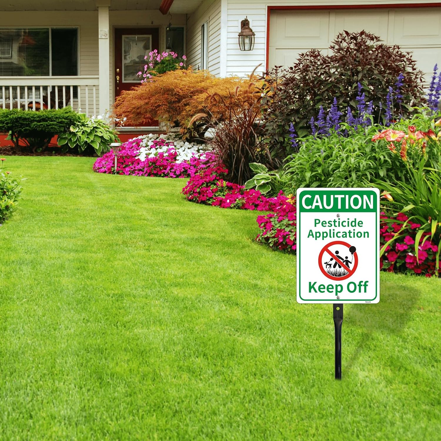 2 Pack Caution Pesticide Application Keep Off Sign, 10x7" Reflective Aluminum Signs with 17.7" Metal Stake, Fade Resistant, Weatherproof, Easy to Install for Lawn Yard Garden