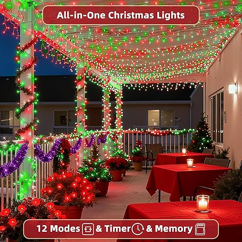 Miniatura 5 de 750 luces LED de Navidad de 240 pies, 12 modos Pro de cable verde oscuro, luces parpadeantes regulables con función de temporizador para árbol de