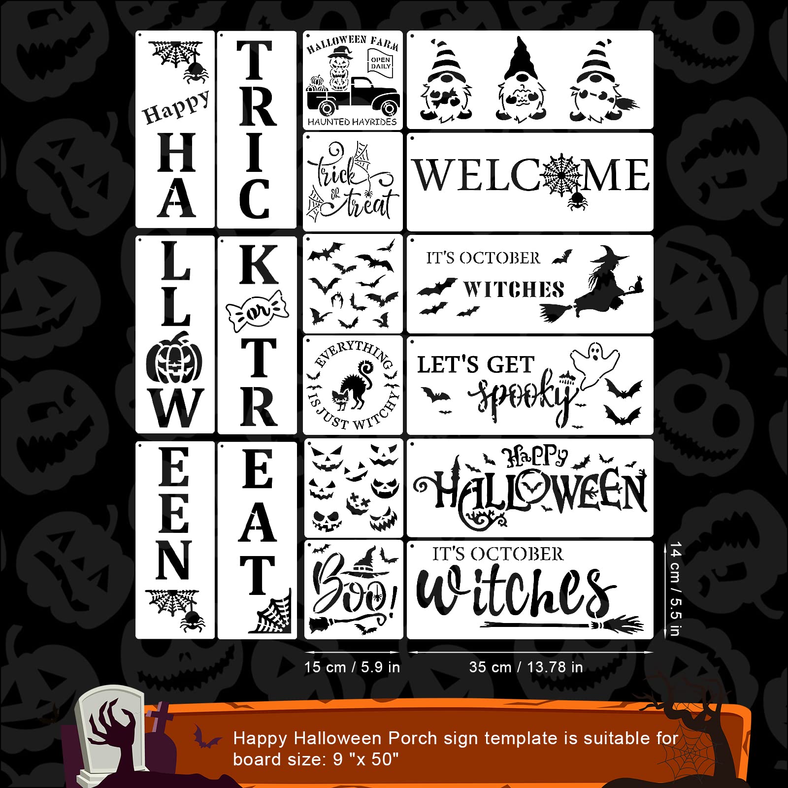 AIEX 18 Stück Schablonen Zum Malen Schablonen für Holz Halloween Schablonen Schablonen Halloween Leckerli Schablonen Halloween Schablonen zum Malen auf Holz Wiederverwendbare Große Happy Halloween