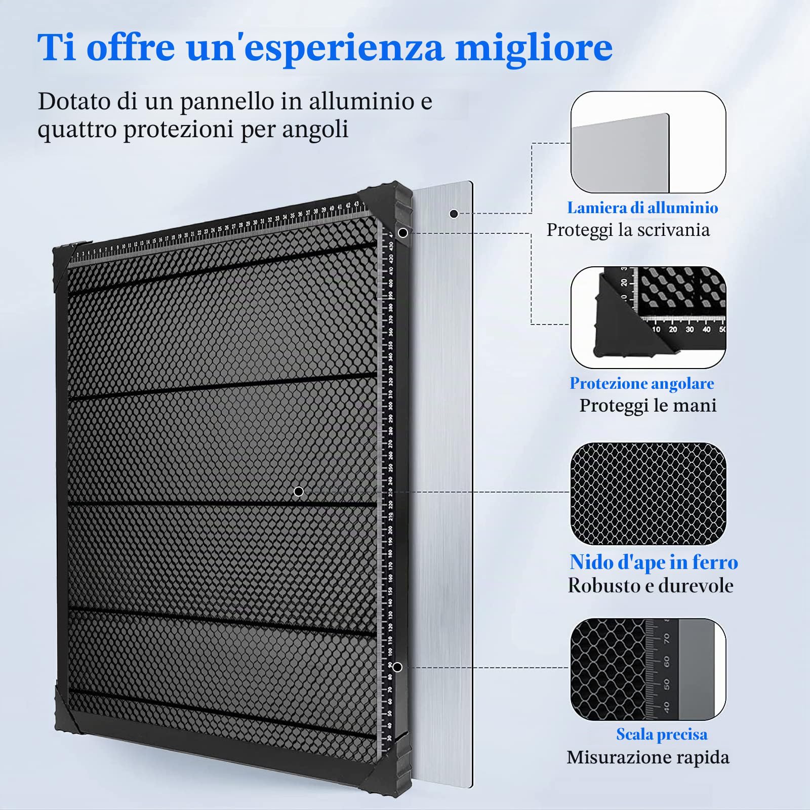 Honeycomb - Letto laser con piastra in alluminio, tavolo Honeycomb per taglio laser e incisione, griglia laser di accessori per incisione, 50 x 50 x 2,2 cm