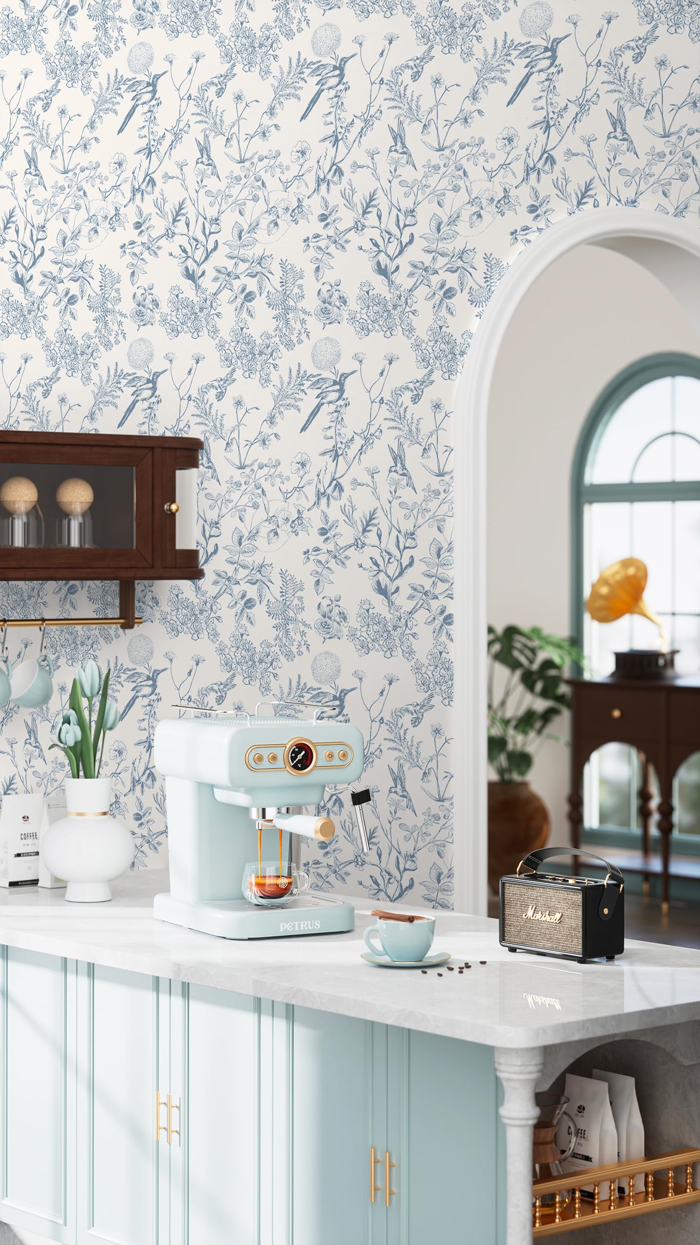 Dostear Papier Peint Vintage Rouleau Adhesif Collant AdhéSif Vinyl Autocollant Pour Meuble DéCoratif Mural De Cuisine Chambre Macaron Bleu Clair 60 X 500cm(23.62 X 196.85 Pouces