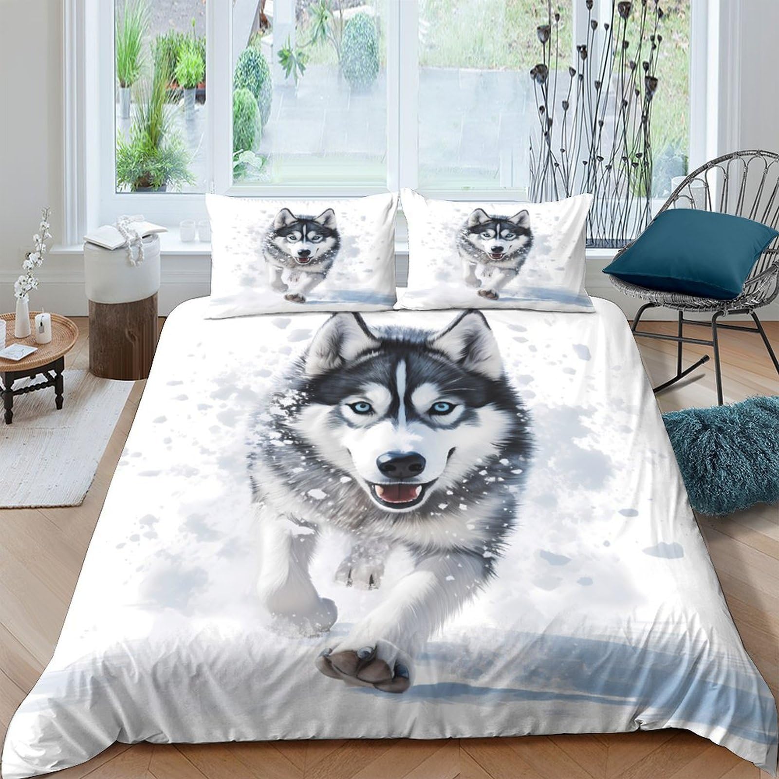 Ctjqhvkz Style-3 3D Printed Husky Dog Fitted Sheet Microfiber Soft Animal Snow Pattern Mattress Cover For Bedroom Guest Room Decor Single（135X200cm）