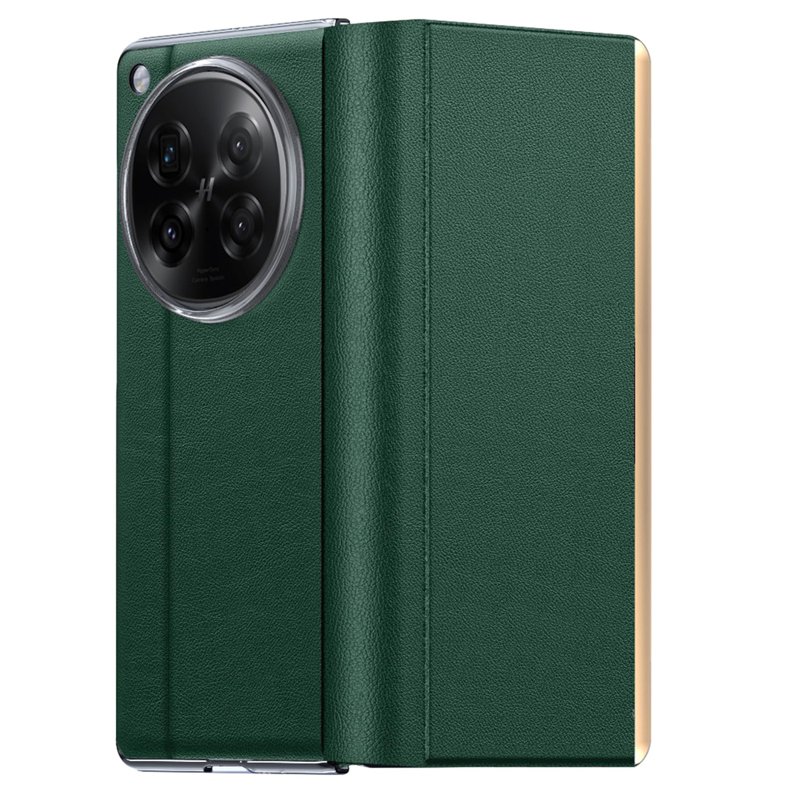 LUOTANL Leather Case for Oppo Find N6, Lens Protection Luxury Flip All -Inclusive Case Plating Gold Edge Shockproof Cover,Green,N6