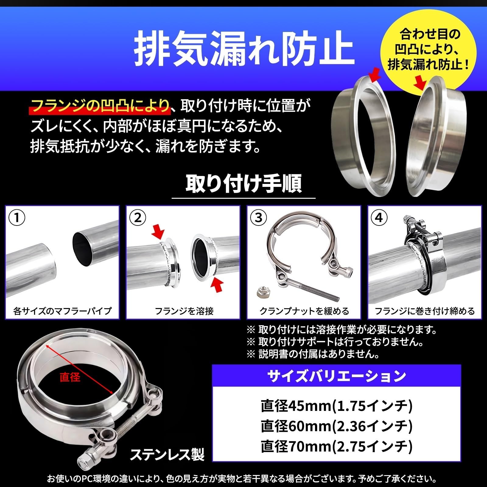 Amazon.co.jp: Morisho V バンド フランジ クランプ カップリング 車