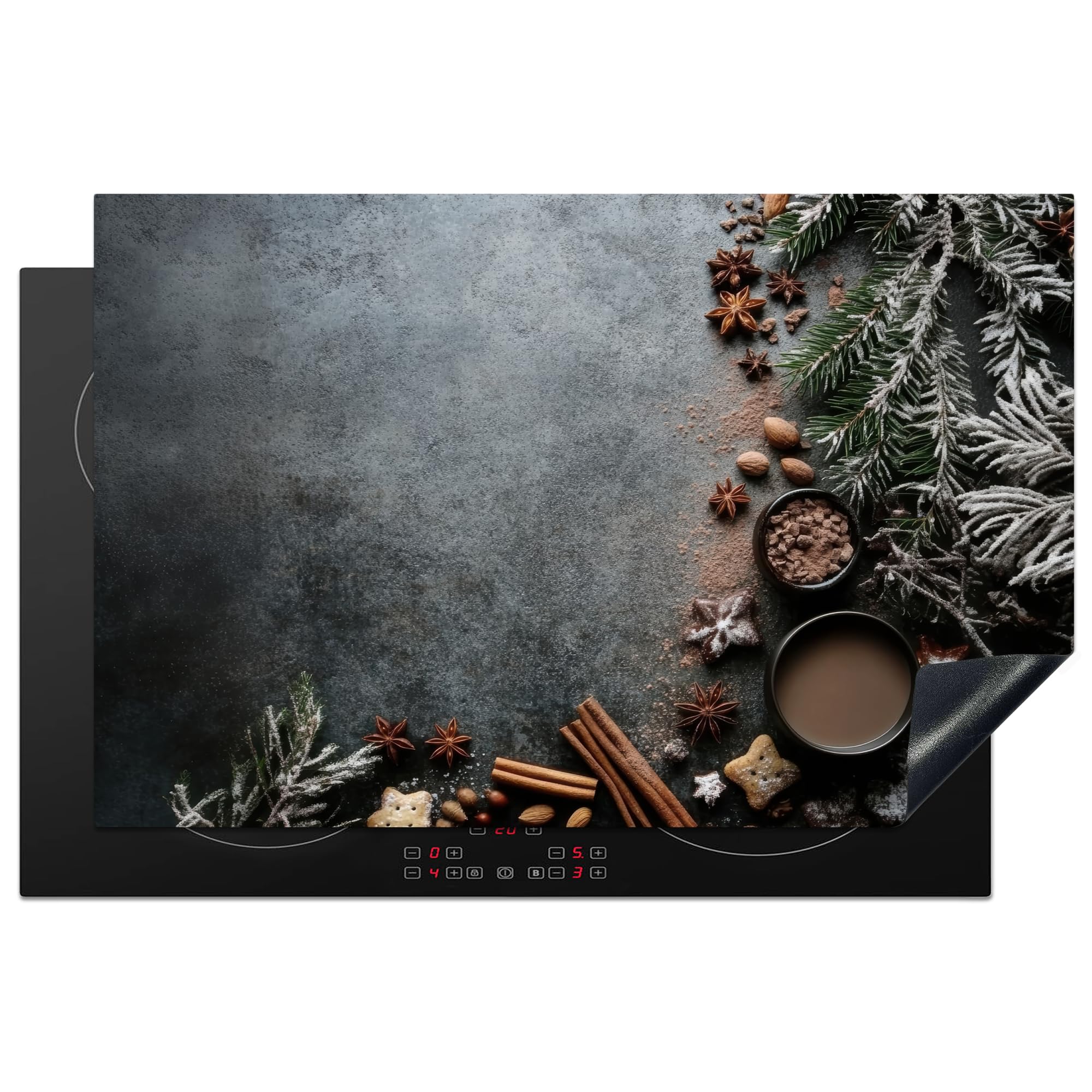 KitchenYeah© Induction Hob Cover Protector Mat 20.8"x32.1" / 81.6x52.7 cm Kitchen Universal Ceramic Covers for Electric Cookers Vinyl Winter - Herbs - Snow - Chocolate