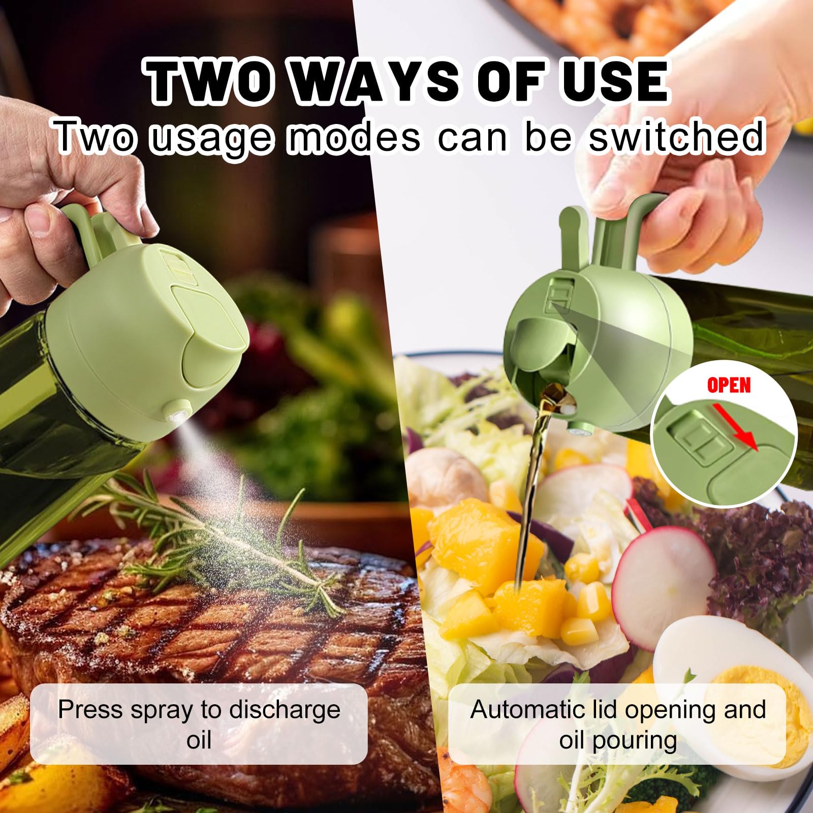 WPWWPW 2 In 1 Oil Dispenser And Oil Sprayer, 16 Oz/470 Ml Oil Dispenser For Kitchen Spray, With Fine Mist Nozzle, Suitable For Cooking, Air Fryer, Salad, Grilling (green-1)
