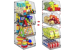4 Pack XXL Stackable Wire Storage Basket, Tall Storage Solution for Any Space