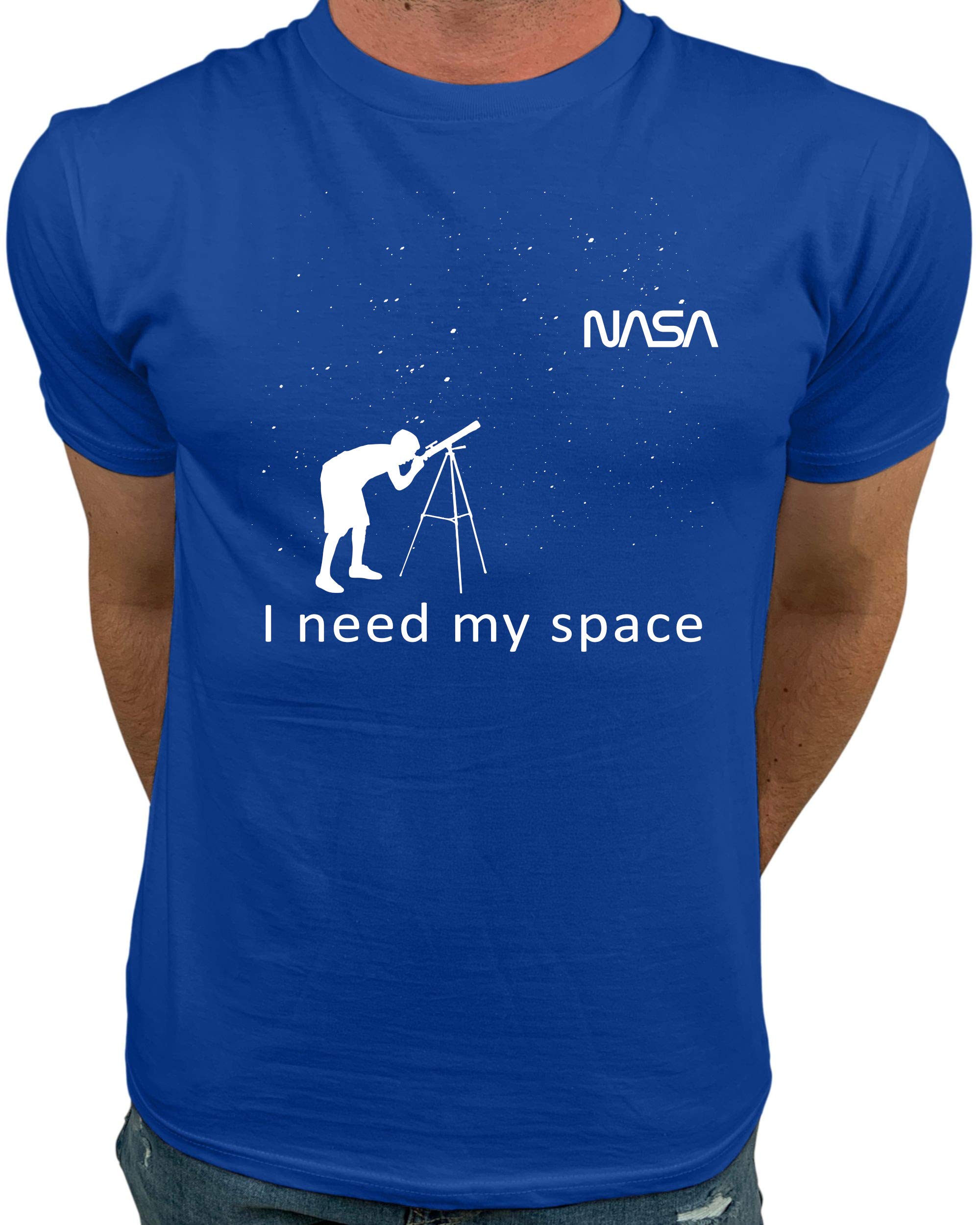 Market Trendz Official Logo NASA I Need My Space | NASA T Shirts Kids | NASA Clothing Men, White on Royal, XXXL