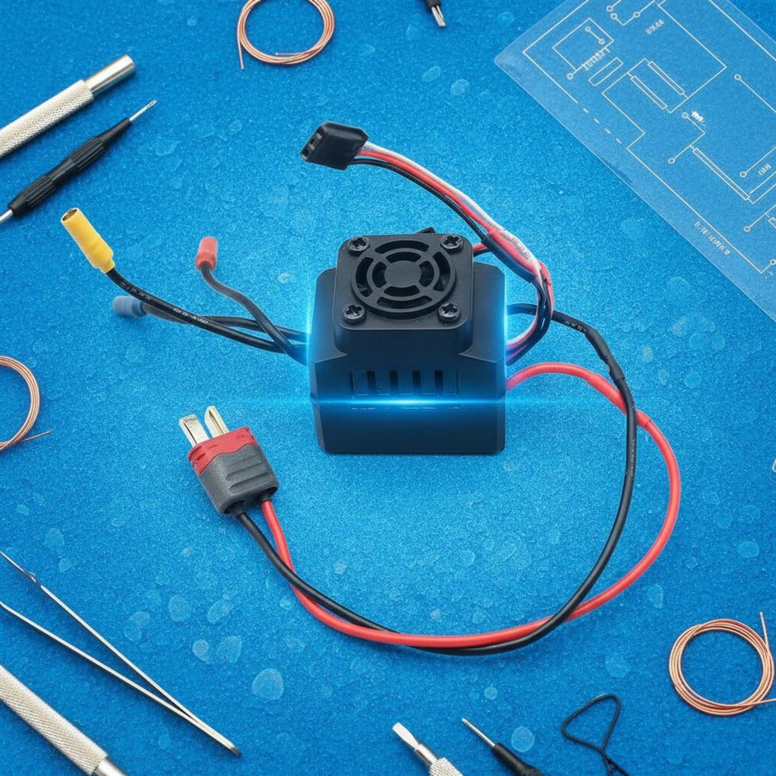 TISHITA Rc Auto Fahrten Elektronischer Geschwindigkeits Steuergerät Komponente mit Kompaktem Aufbau Und Kühlöffnung für Stabile Fahrt für Hobby Schrauber Werkstattnutzung
