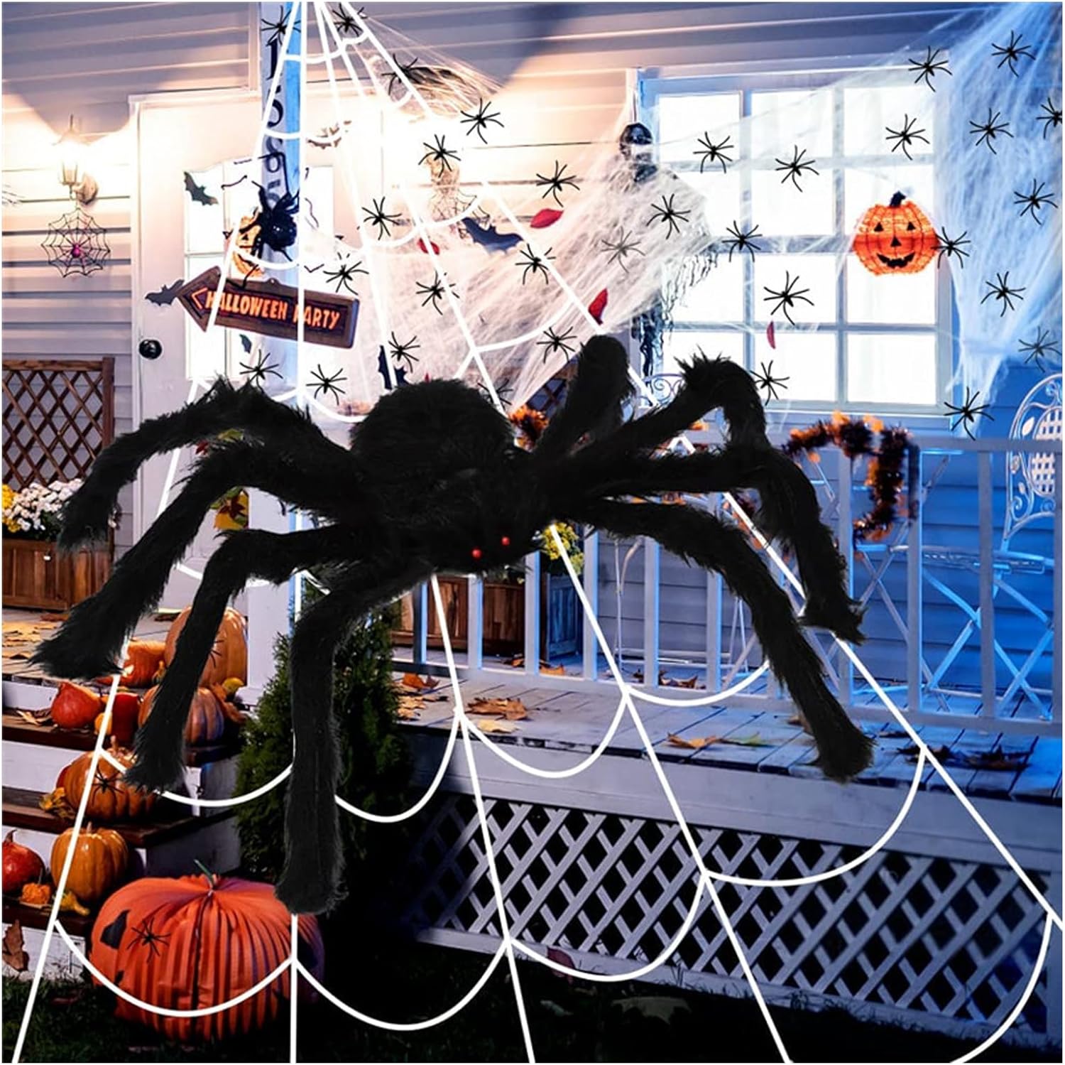 200" Halloween Spider  with 59" Giant Spider, Elastic Spider 