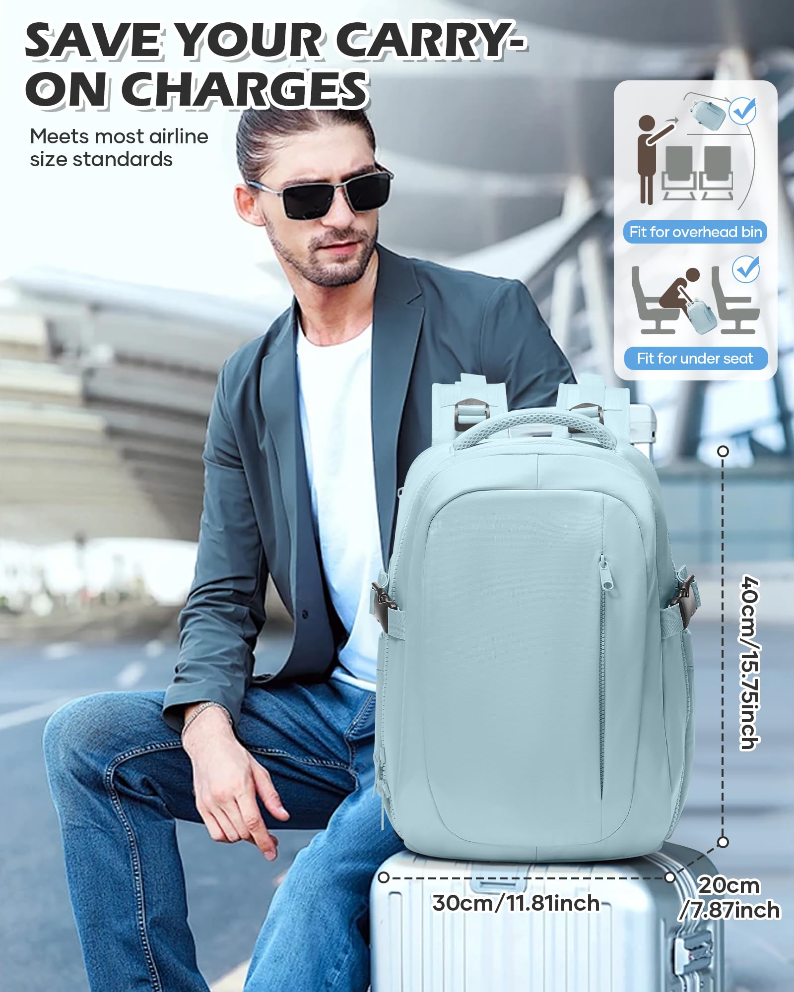 BJLFS Borse da Cabina per Ryanair 40x30x20 Zaino Wizzair Sottovuoto da viaggio 40x20x25 Bagaglio a Mano con compressione sottovuoto,Zaino Easyjet 45x36x20,Zaini Casual per laptop da 14 pollici