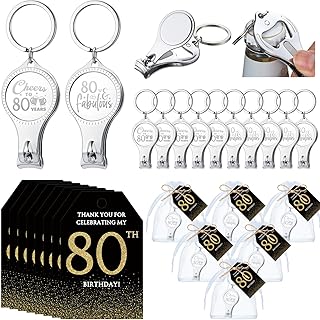 Zeyune 30 Sets 80th Birthday Party Favors for Guests Beer Bottle Opener Nail Clippers Keychains Bulk Thank You Cards with Organza Gift Bags for Birthday Anniversary Souvenirs Return Gifts