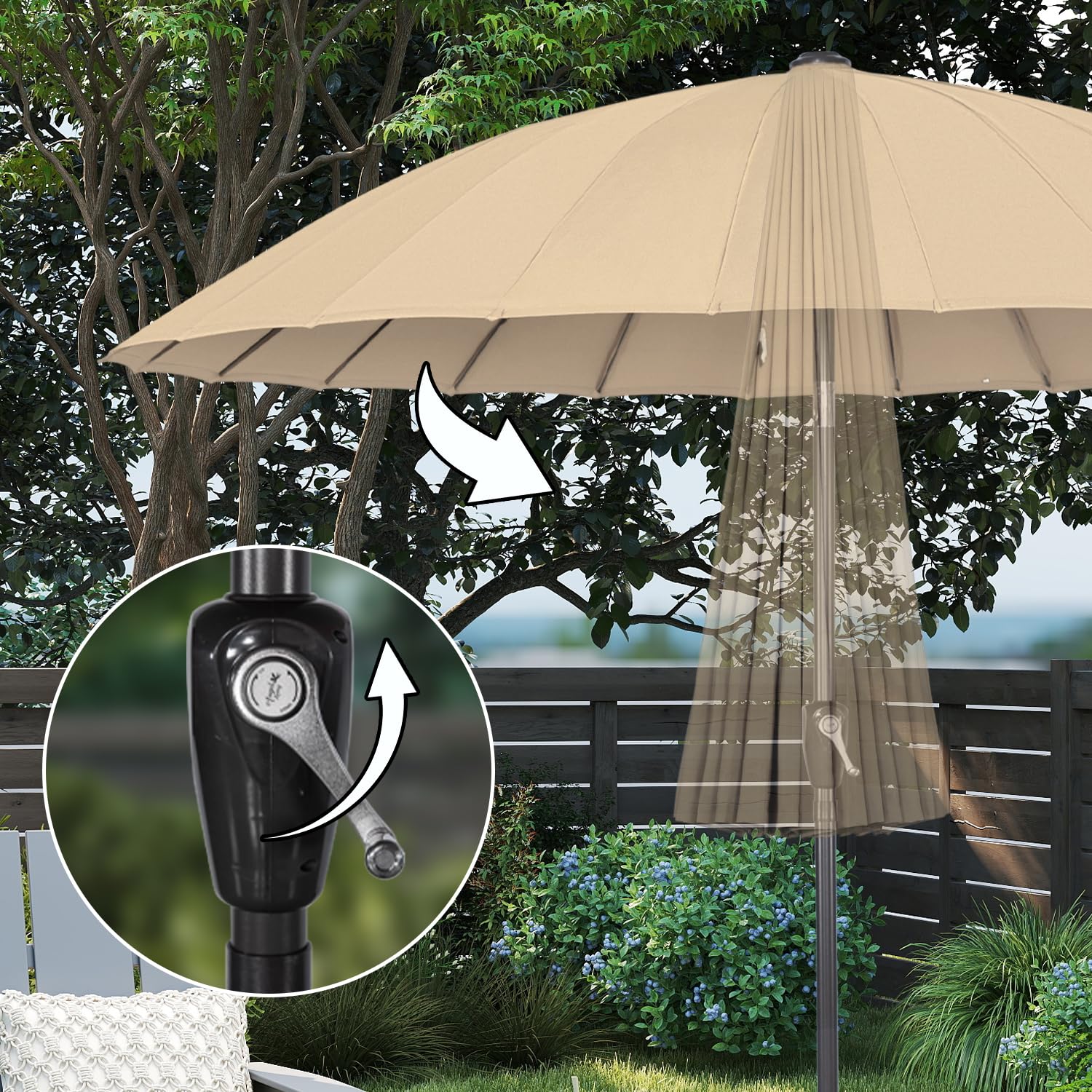 Angel Living 250cm Sonnenschirm Sonnenschutz neigbar Rostfrei aus Stahl und Polyester (Beige)