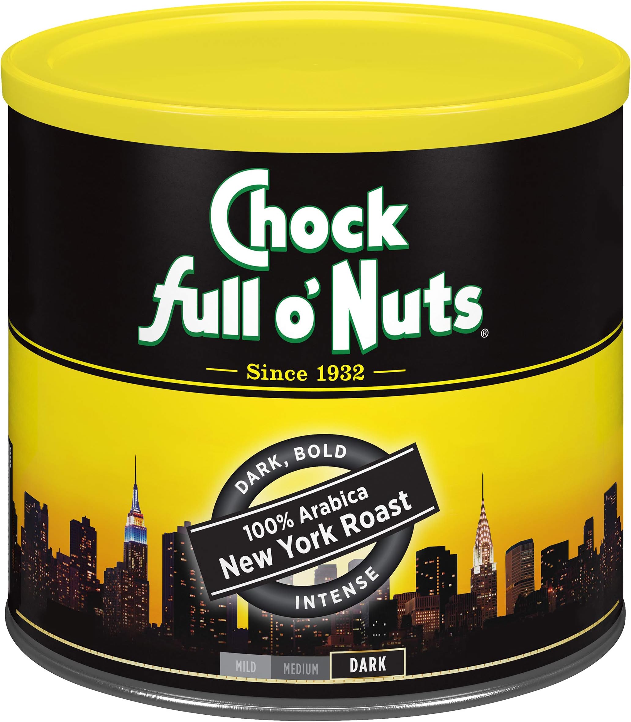 Chock Full o' Nuts Ground Coffee - New York Roast, 23 oz | Dark Roast, Premium Beans in Recyclable Steel Can, Rich Flavor and Aroma, Perfect for Drip, Pour-Over, Percolator
