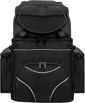 EXCELSIOR INTERNATIONAL Leather-Grained Large Black Bag Waterproof Touring Motorcycle Bar Backpack - Durable & Stylish Travel Companion Bag 13 x 12 x 20 inch