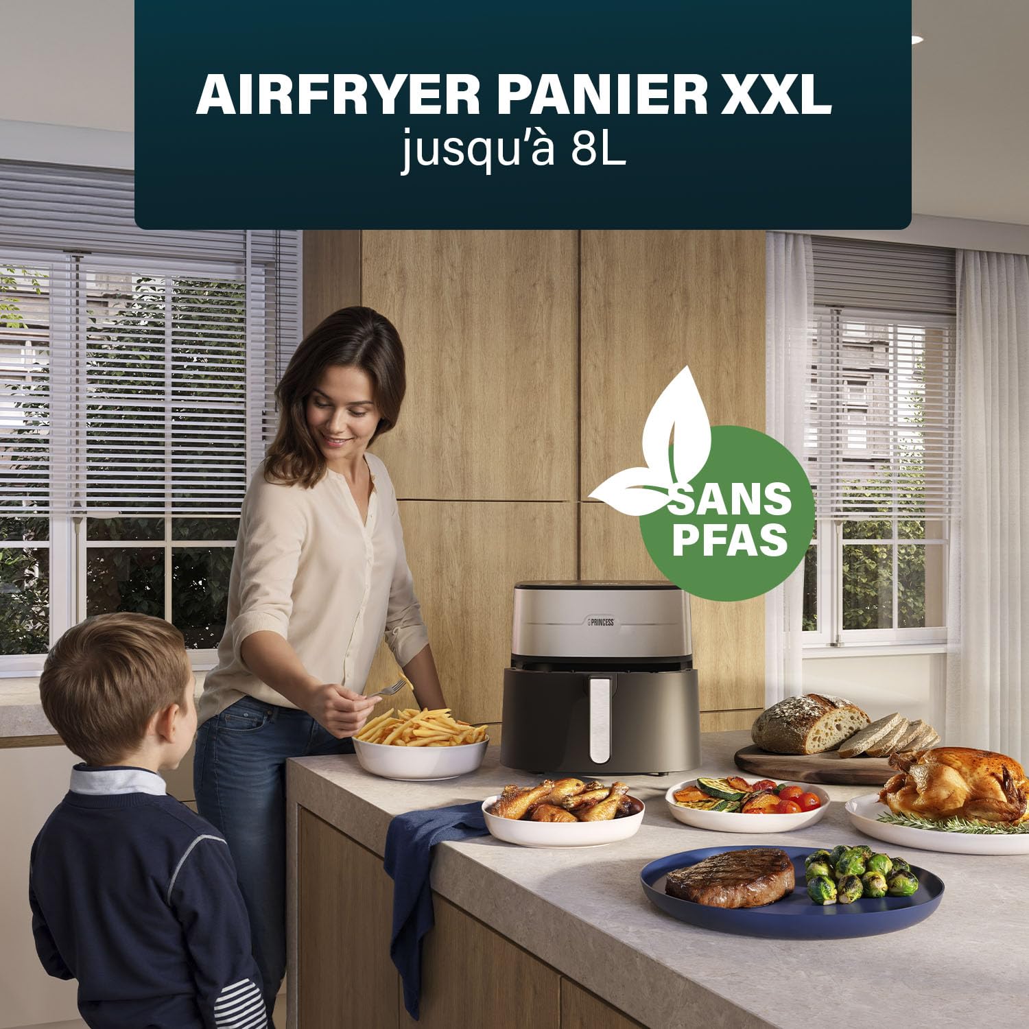 Princess Dual Heat Airfryer 8L XXL, Friteuse à air chaud avec Double élément Chauffant pour une Cuisson plus Rapide et des Résultats Croustillants, 15-en-1, sans BPA ni PFAS, 2000 W, 182280