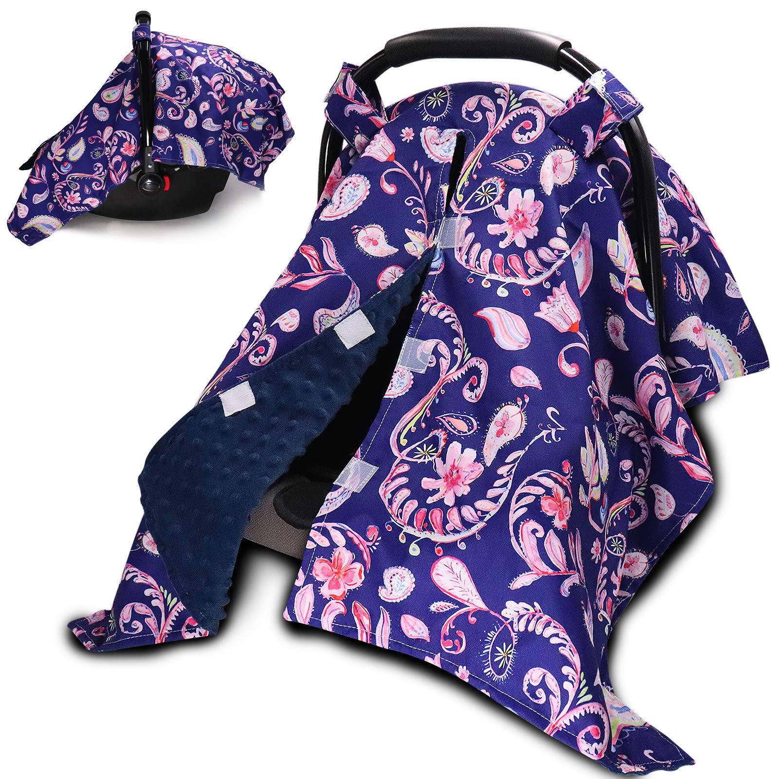 Baby Car Seat Covers, Floral Peekaboo Opening Infant Carseat Canopy for Boys Girls, Newborn Minky Carseat Canopy, Mom Nursing Breastfeeding Covers