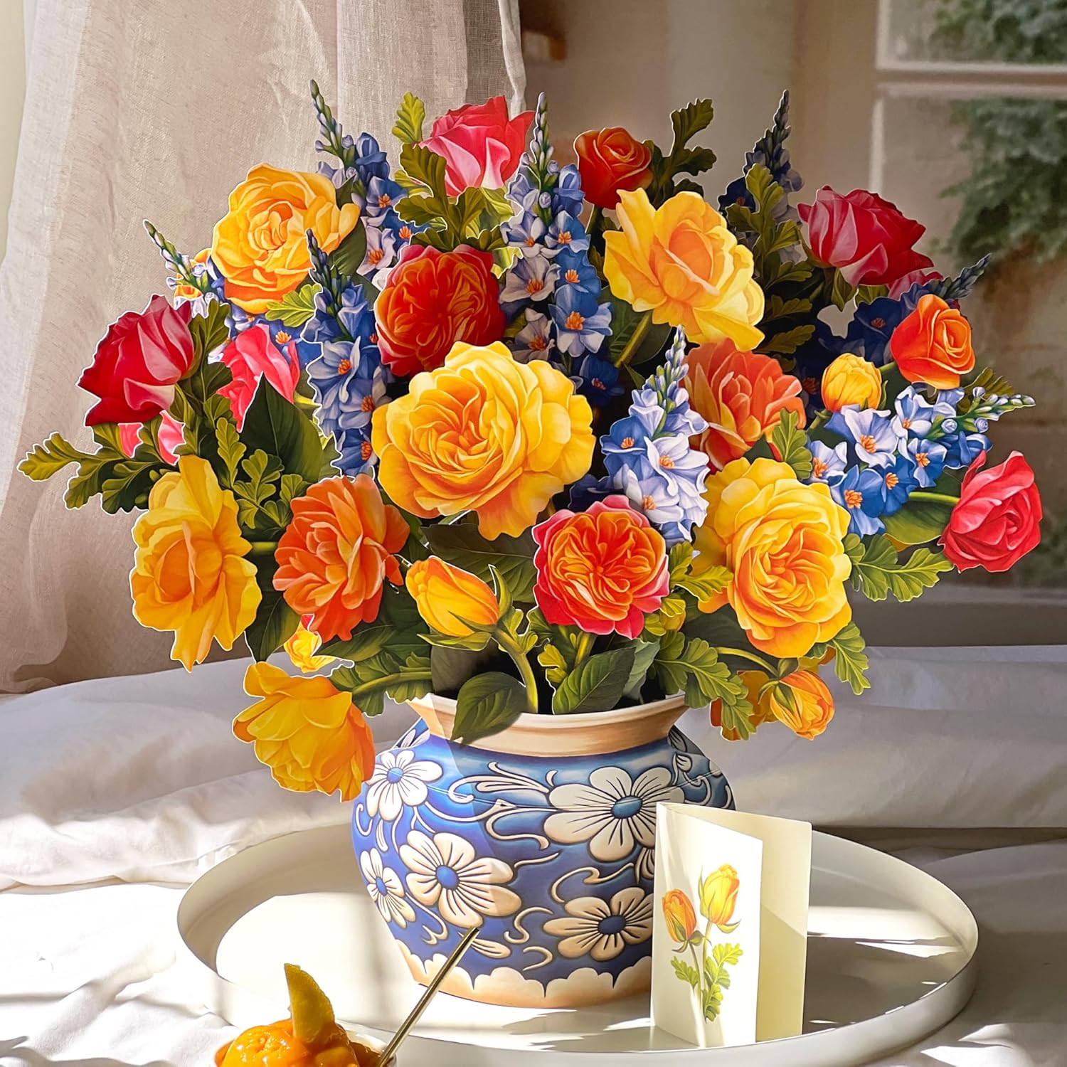 Freshcut Paper Pop Up Cards, Grande Sorbet Roses, 18 Inch Life Sized Forever Flower Bouquet 3D Popup Greeting Card, Birthday Cards, Thank You Card, Blank Notecard & Envelope