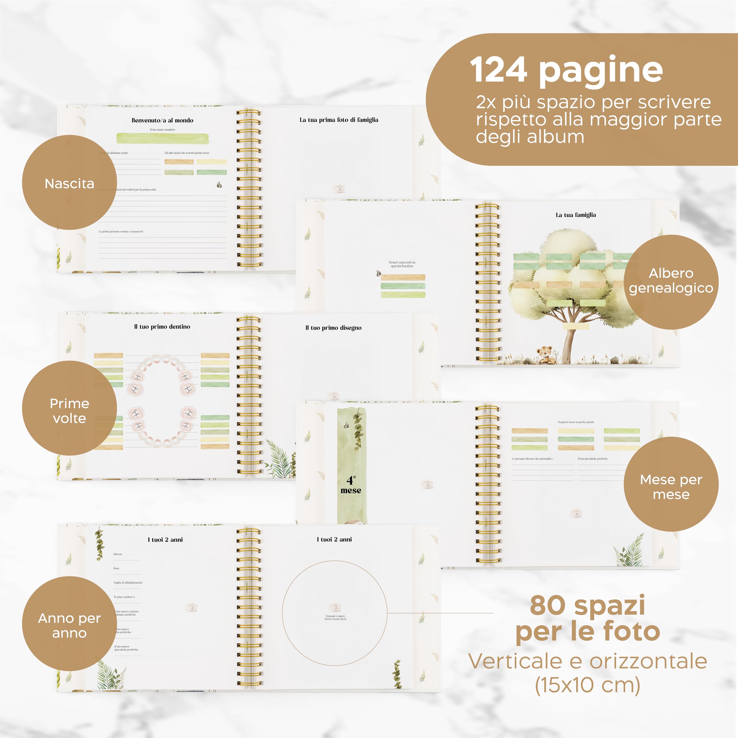 SweetyFox - Album Nascita Bambino e Bambina - 5 primi anni - 124 pagine e 100 adesivi - Regali nascita bimba per la lista nascita bebè