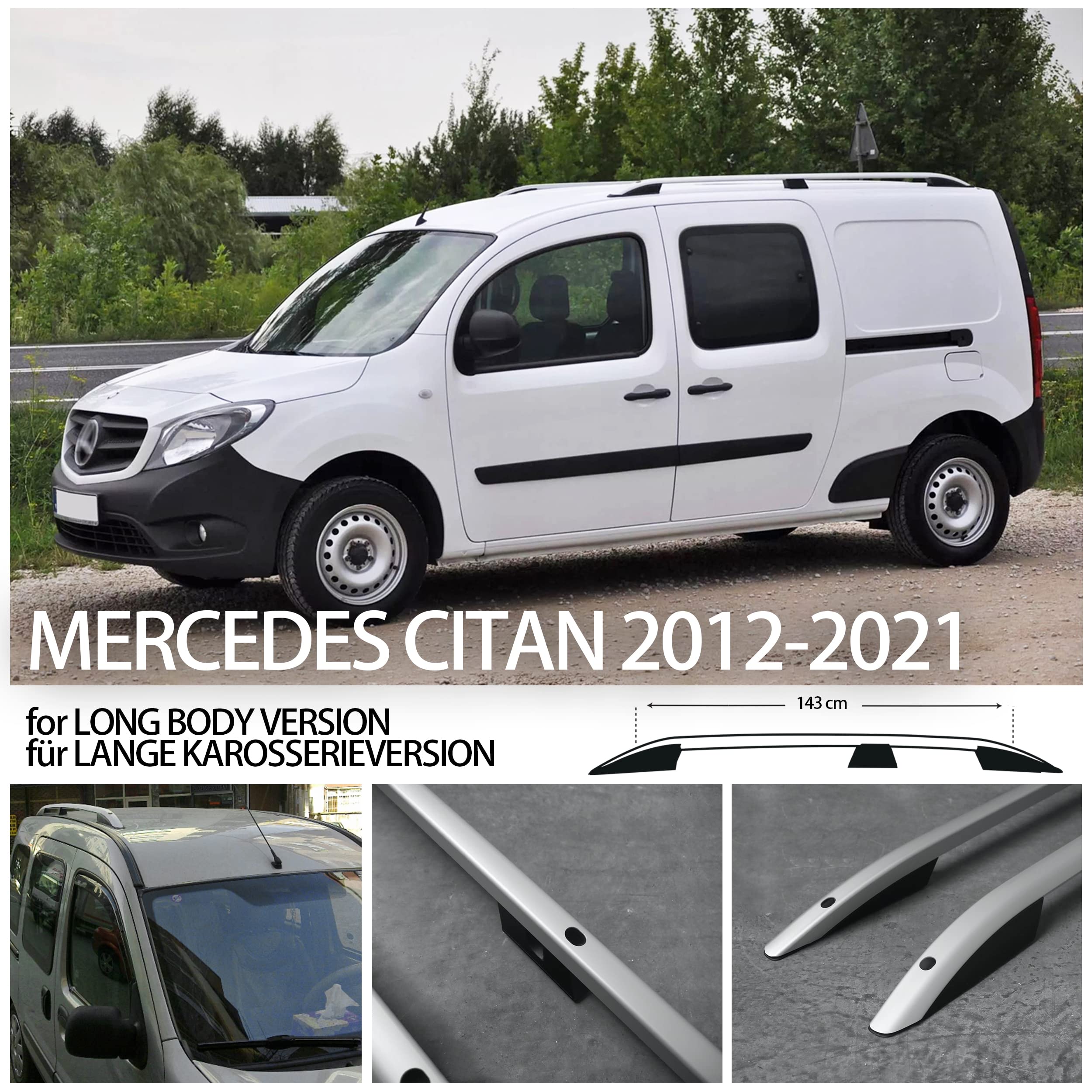 CHROMEMASTER | Baca de techo | Compatible con Mercedes Citan 2012-2021 largo | Para fijar las barras de techo, cajas de techo o portabicicletas | Construcción robusta de aluminio.