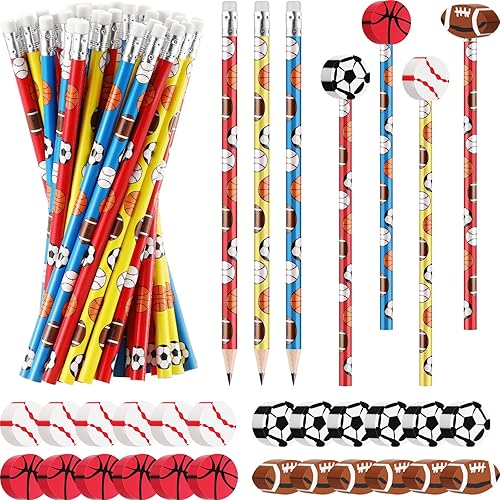 Lápices deportivos y borradores deportivos suministros de fiesta deportiva lápices deportivos para niños baloncesto fútbol béisbol borradores