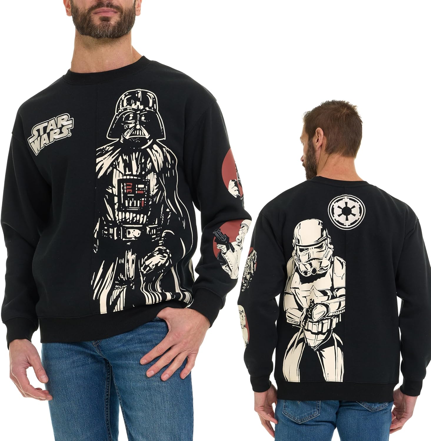 STAR WARS Men’s Darth Vader Stormtrooper Split Fleece Sweatshirt with Embroidery