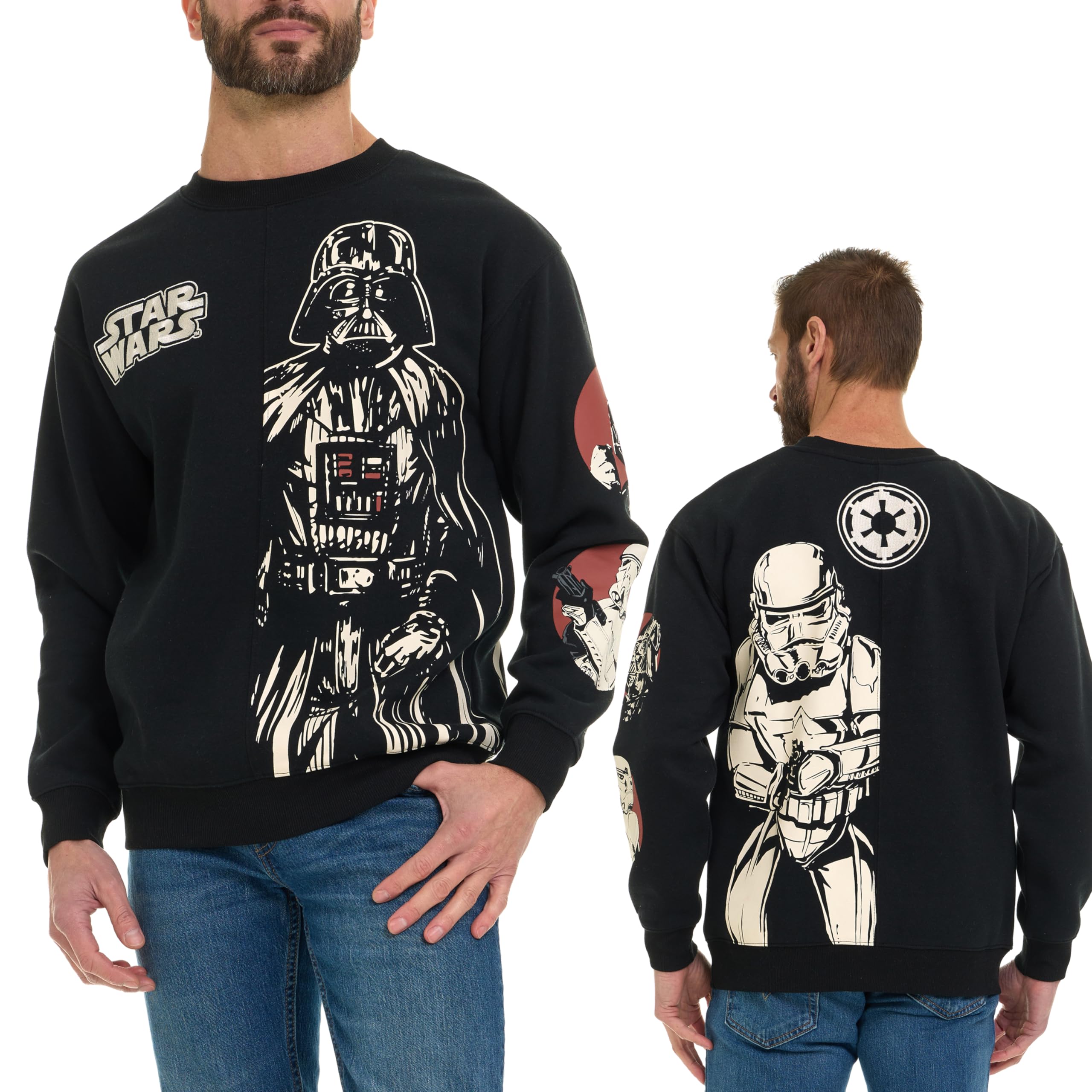 STAR WARS Felpa da uomo in pile con logo Darth Vader Stormtrooper con ricamo sul davanti e dietro