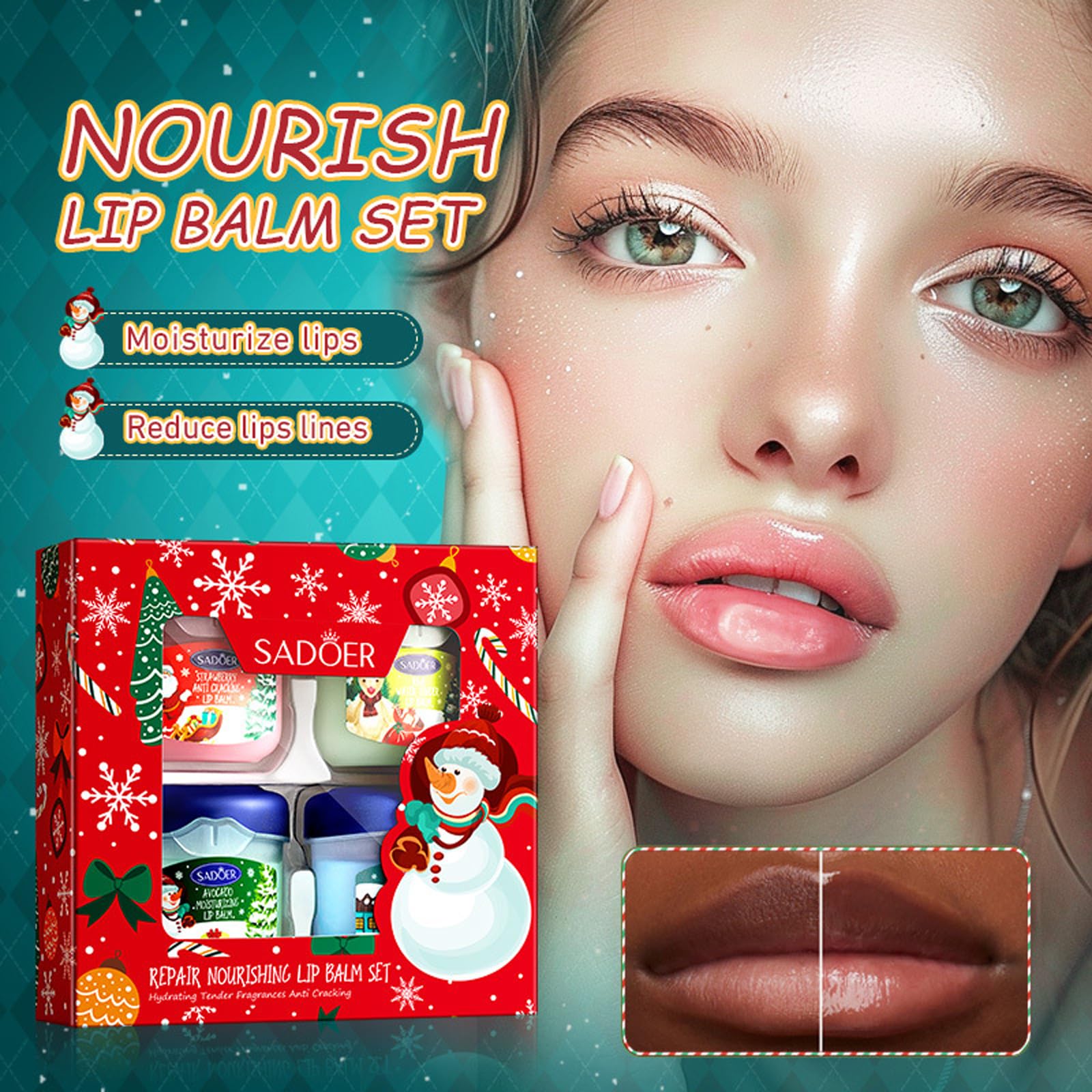 Christmas Lip Balm Set, 4 Packs Lip Balm Multipack, 3 Flavours Avocado, Strawberry, Kiwi - Image 2