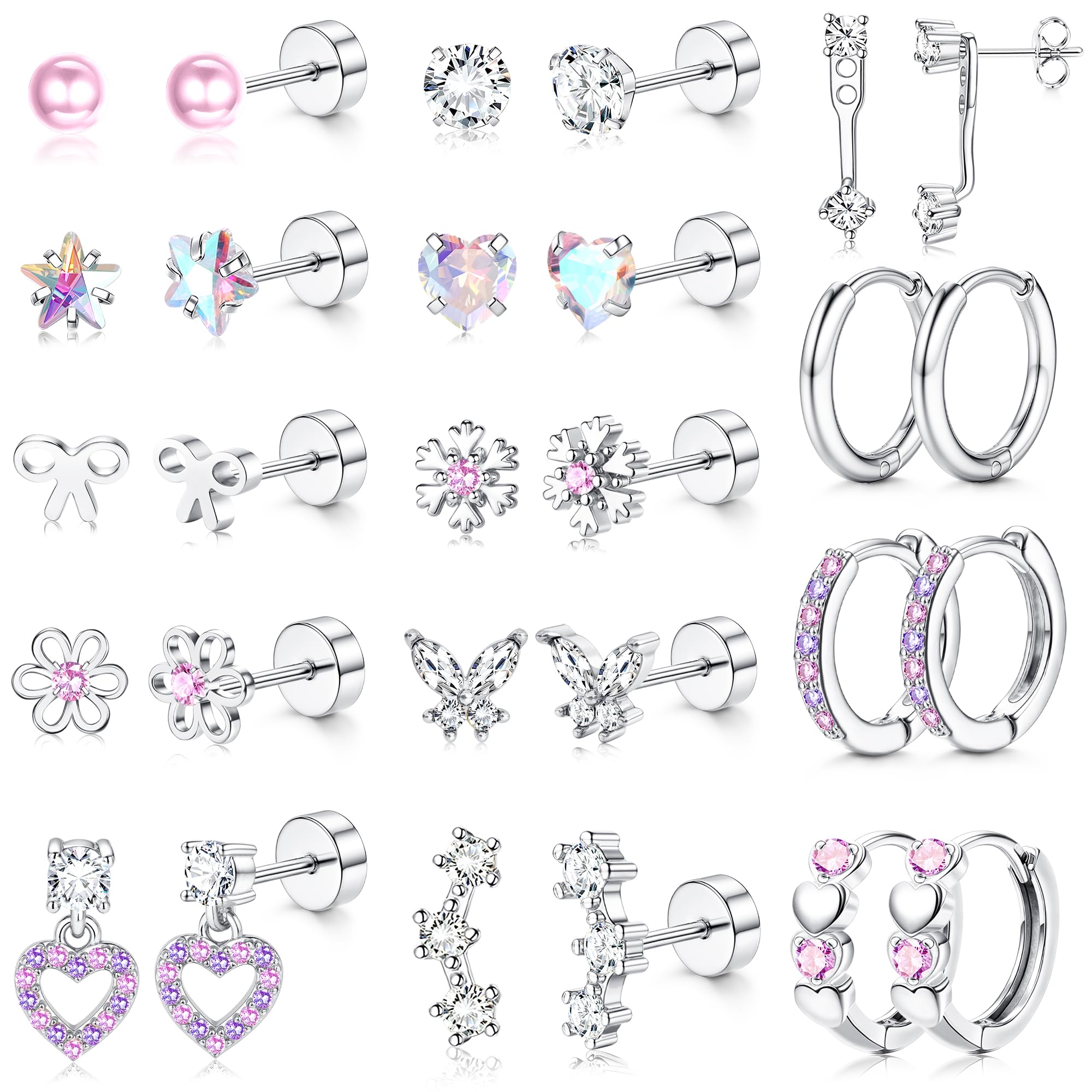 LOLIAS Hypoallergenic Flat Back Earrings for Women Girls-Surgical Stainless Steel Earrings for Sensitive Ears-Cute Flatback Stud Earring Set