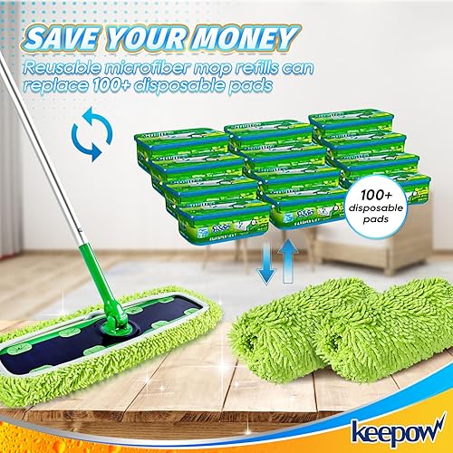 Miniatura 8 de KEEPOW Almohadillas reutilizables para trapeador XL compatibles con Swiffer XL Sweeper, paños de barrido en seco XL, paños de trapeador húmedos XL,