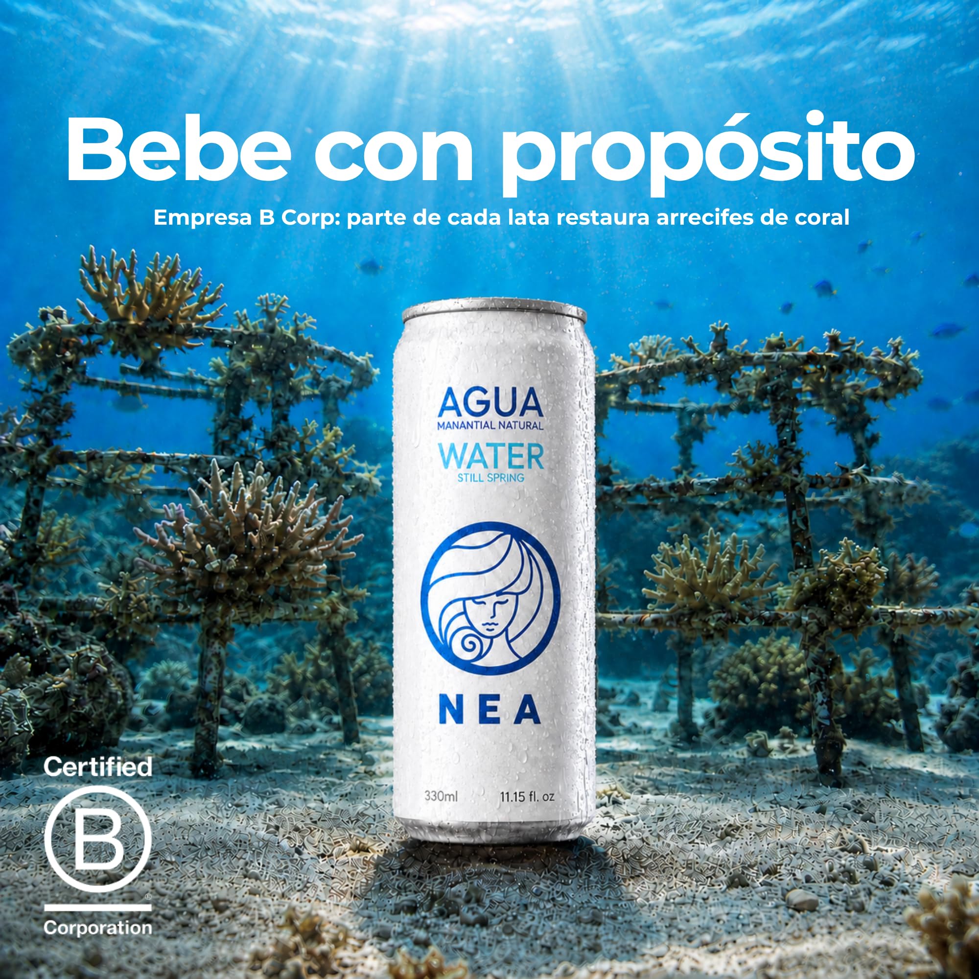 NEA Agua de Manantial en Lata - Manantial Alpes Austríacos - Pack 24 Latas 33cl - Aluminio Sin Plástico BPA Free - Sin Retrogusto Metálico - Hidratación Responsable
