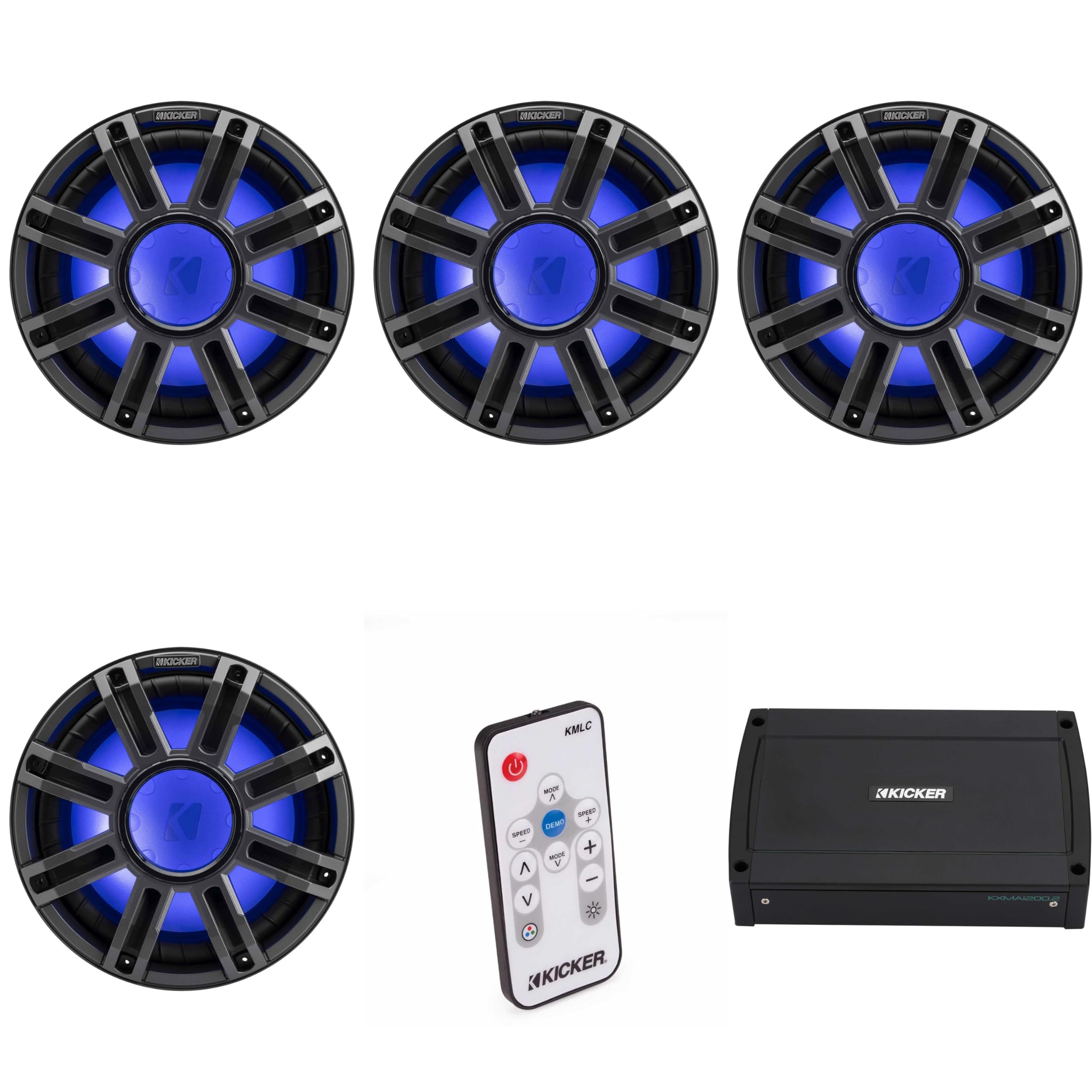 Kicker (4) 51MWF124 - MWF 12-Inch Premium Marine Subwoofer (Free-air) 4-ohm & 48KXMA12002 Marine Amp Bundle (Includes LED Remote)