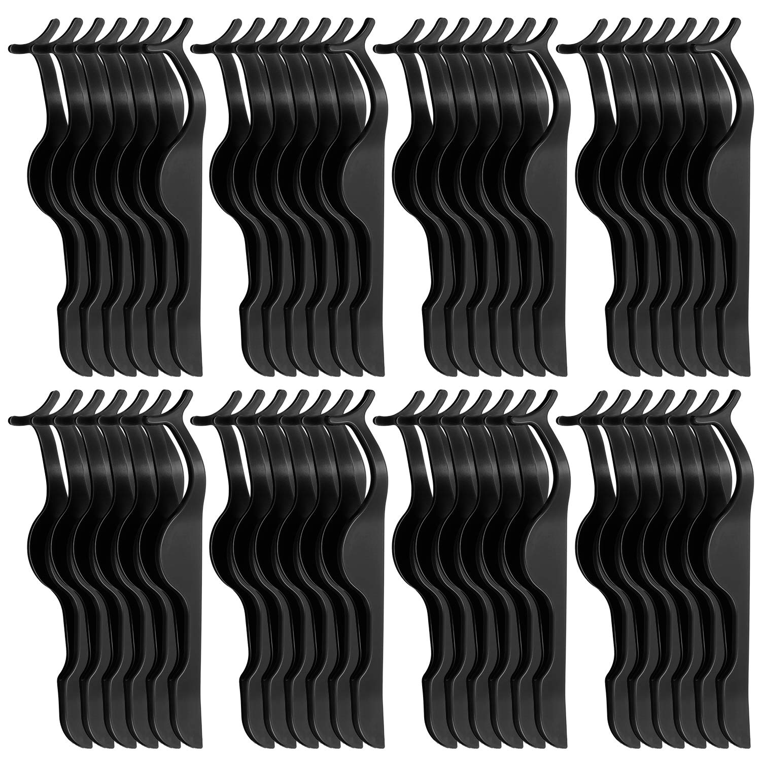 Mudder 48 Pieces False Eyelashes Applicator Tool Plastic Eyelash Extension Tweezers Fish Tail Clip Remover Tweezers Nipper Eyelash Auxiliary Clip for Women Lash Application and Removal(Black)