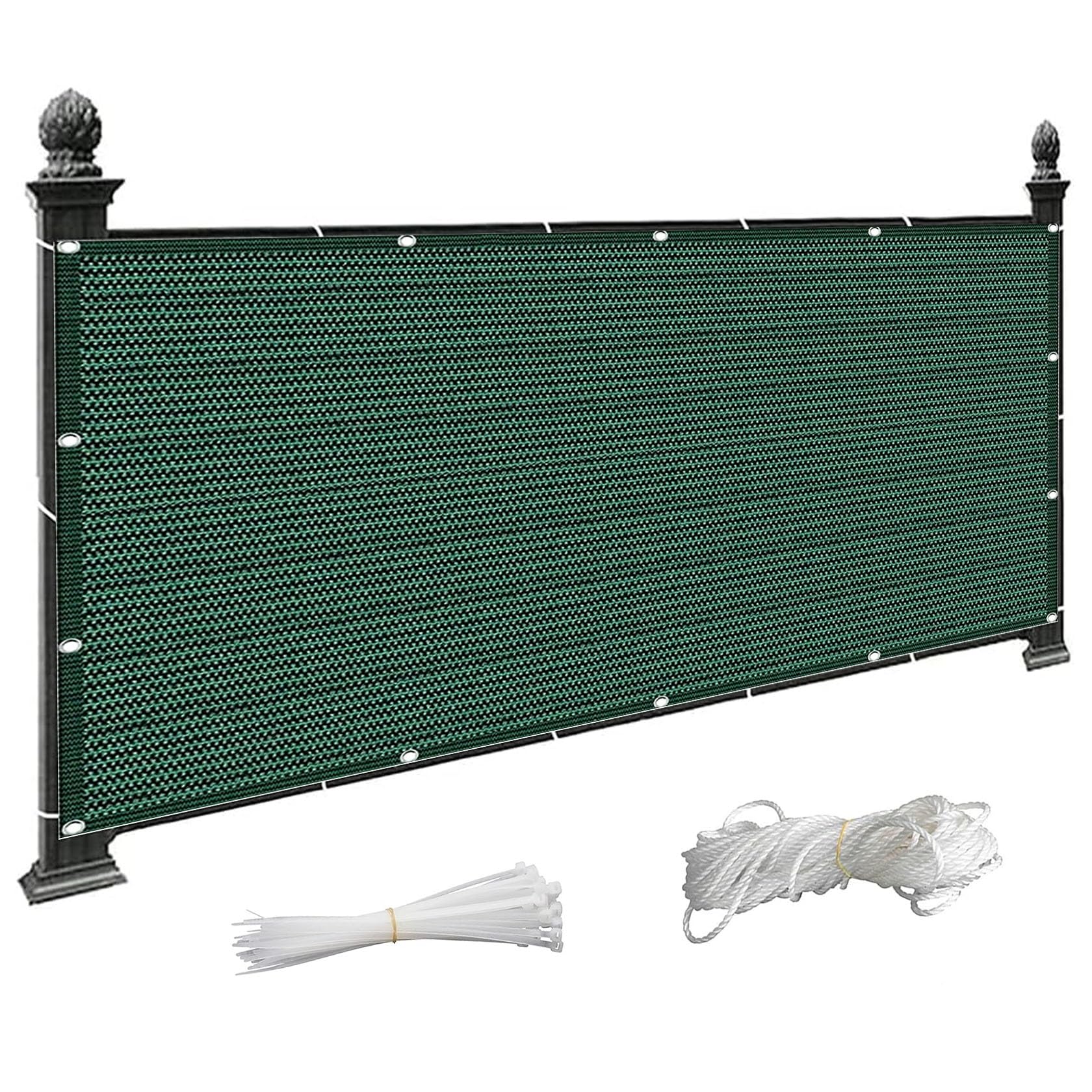 Osłona Balkonowa Osłona Balkonowa 115 x 340 cm Przed Promieniowaniem UV Ekrany Chroniące Prywatność Na Patio Z Dziurami Do Balkonu, Ciemnozielony