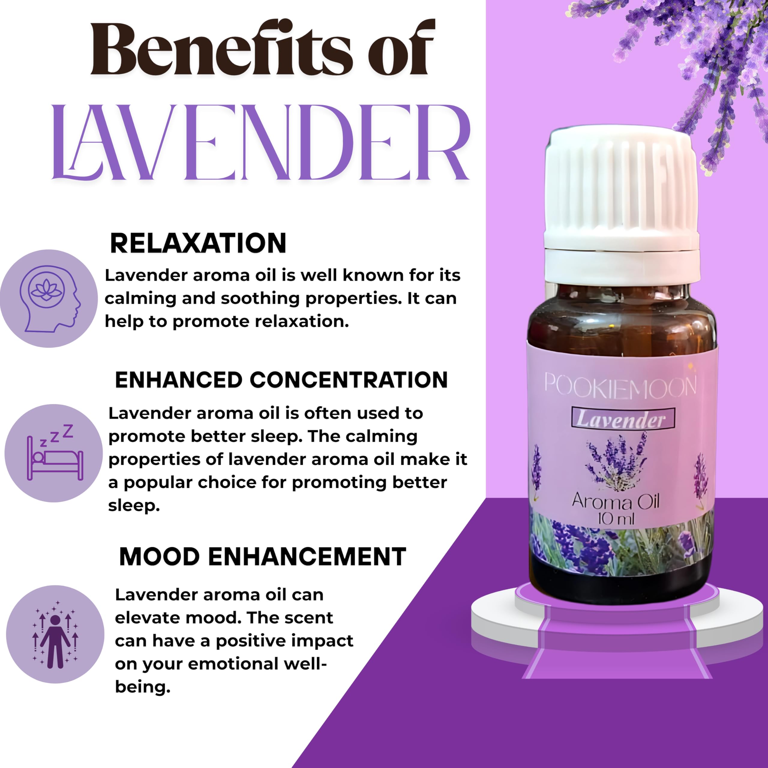 Pookiemoon Aroma Oil Set 6 x 10ml | Lemongrass, Lavender, Jasmine, Lemon, Sandalwood, Rose | Fragrance Oils for Burners, Diffusers & Home Use - Image 7 thumbnail