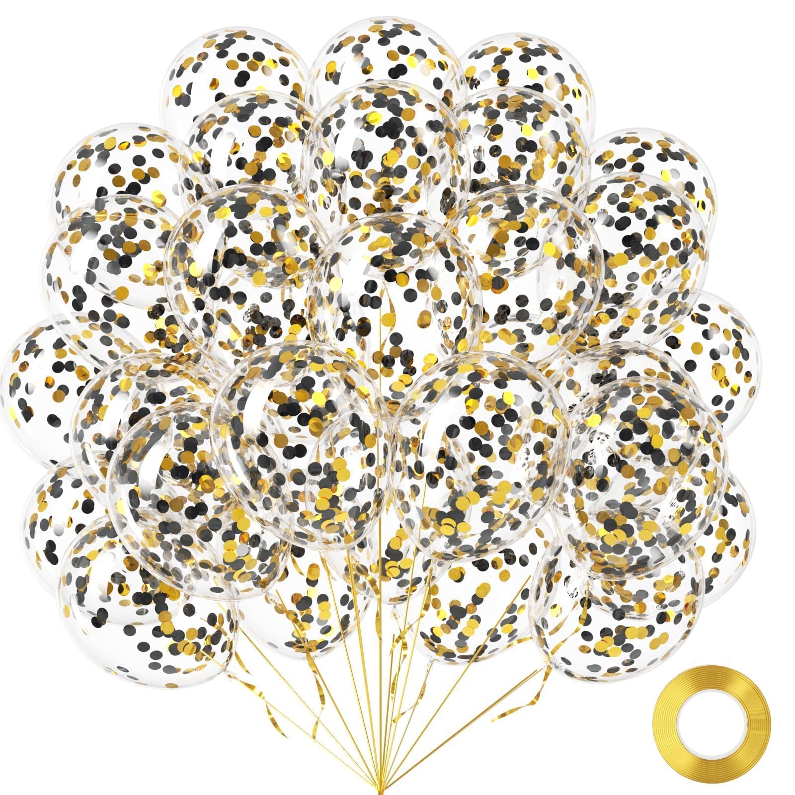 Palloncini coriandoli neri e oro da 30,5 cm, in lattice, 50 pezzi, per matrimoni, lauree, feste di compleanno, decorazioni