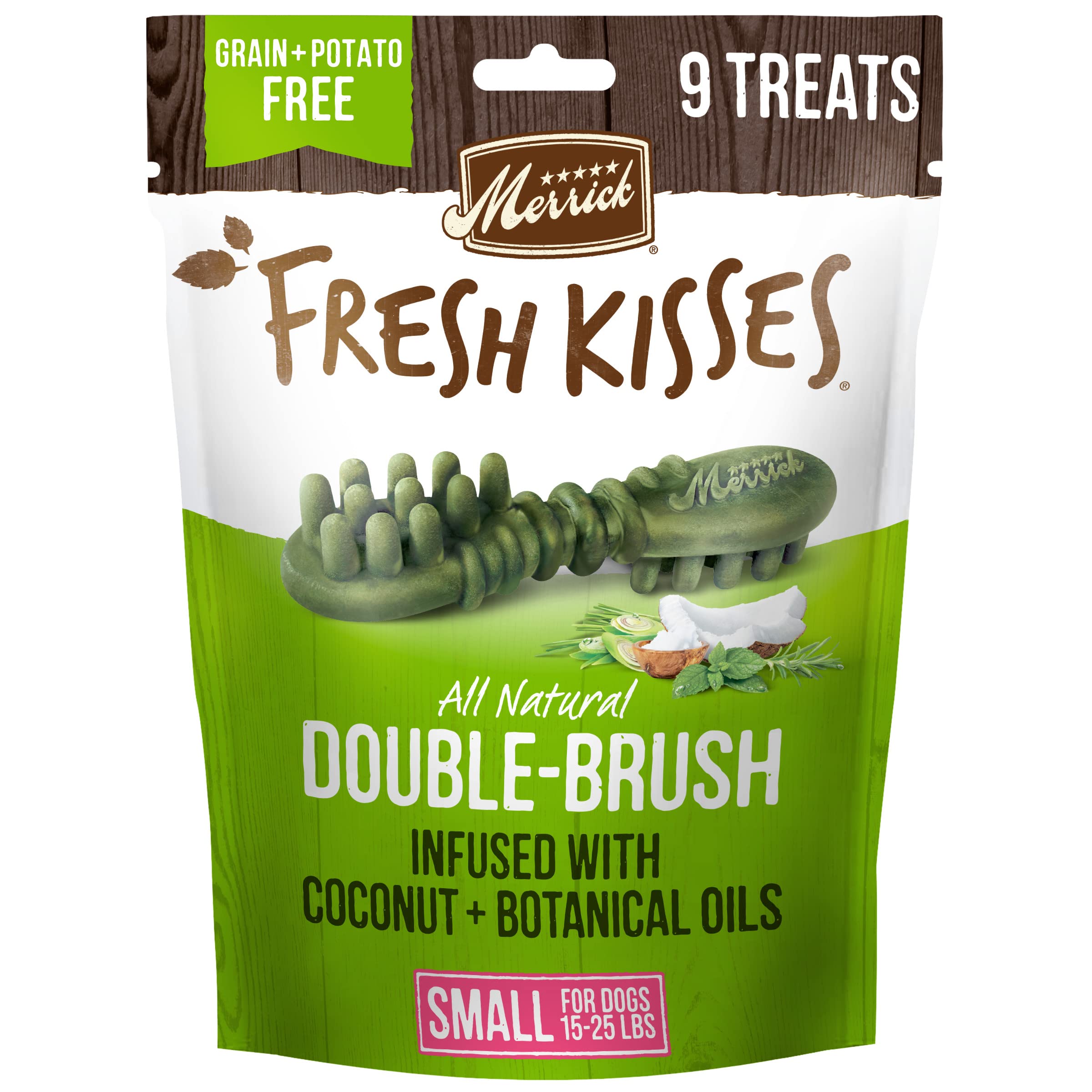 Merrick Fresh Kisses Natural Dental Chews Infused With Coconut And Botanical Oils For Small Dogs 15-25 Lbs - 9 ct. Bag