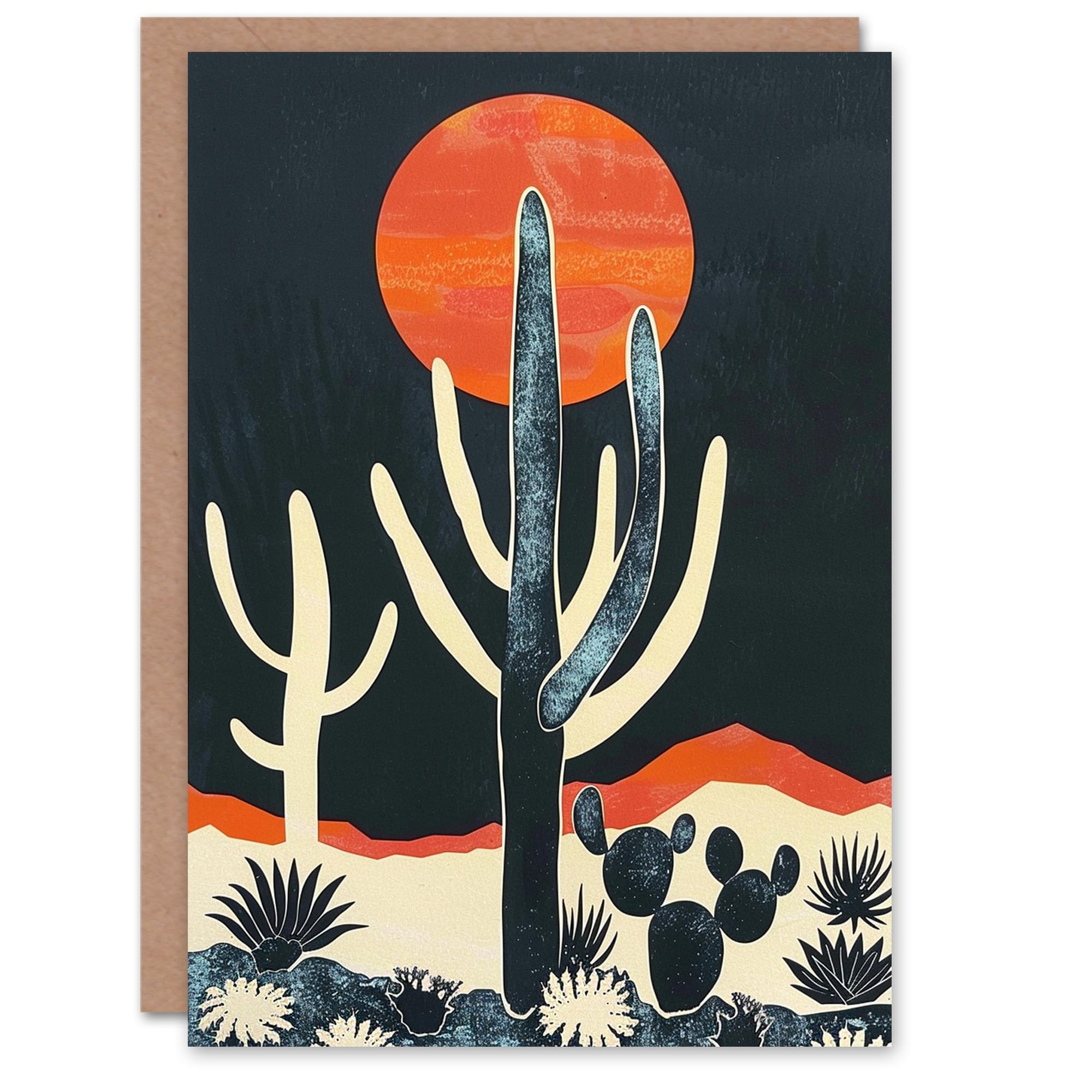 Artery8 Birthday Card Cactus Desert Orange Grey White Sunrise For Her Gran Sister Niece Daughter Wife Woman Greeting Card