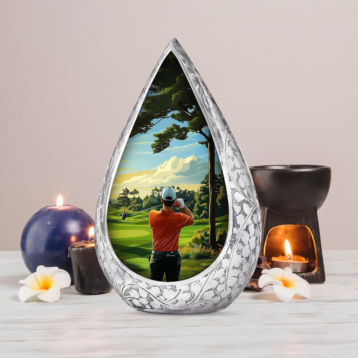 Golf Large Funeral Ash Holder for Women & Men - Funeral Memorial Gift Burial Urns for Adults - Cremation Ash Container - Adult Memorial Large Urn - Ashes Urn 10 Inch