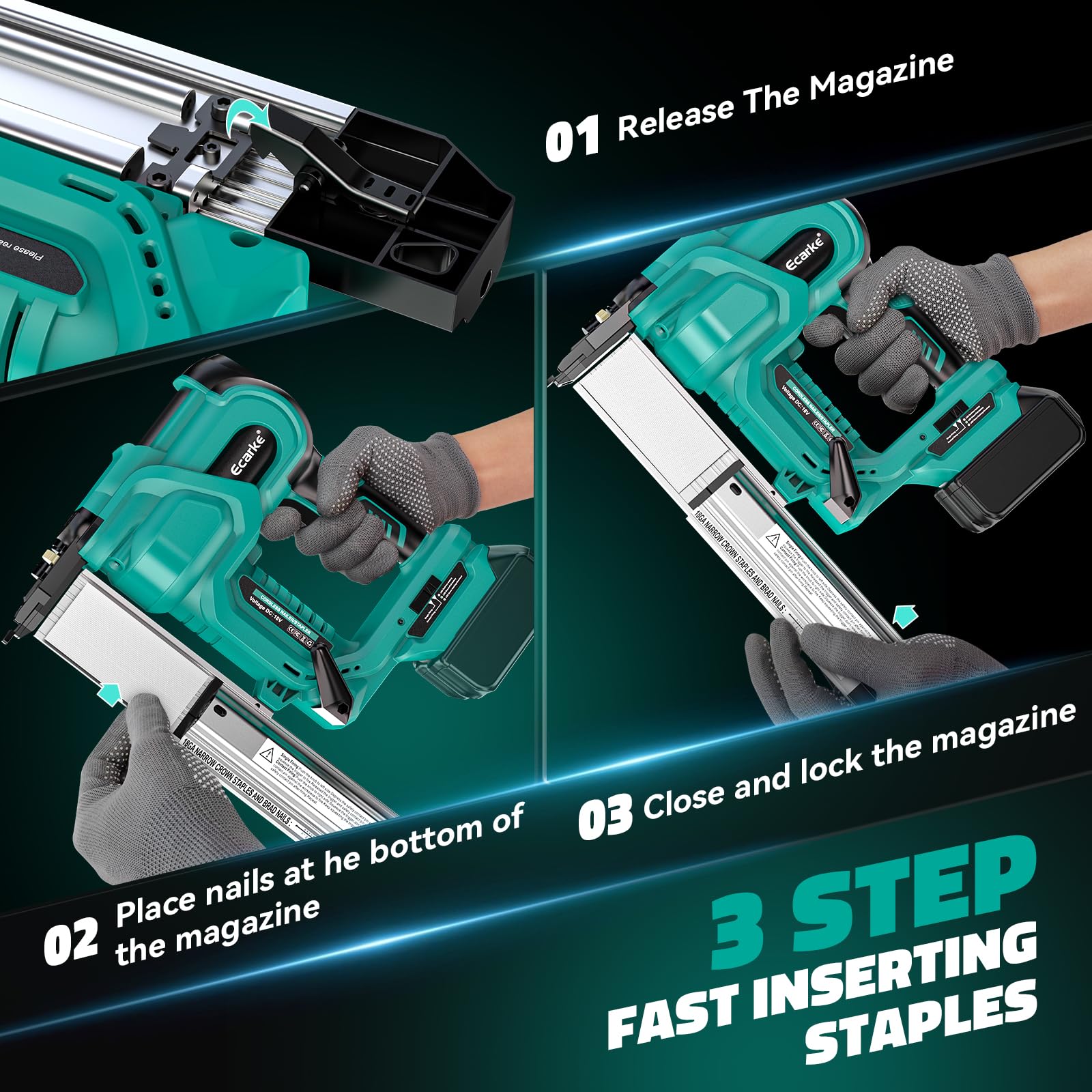 Pistola grapadora inalámbrica de 18 GA para batería Makita de 18 V máx.: pistola de clavos de 2 pulgadas y grapadora de corona estrecha de 1-9/16 pulgadas, herramienta 2 en 1, con clavos de calibre 18