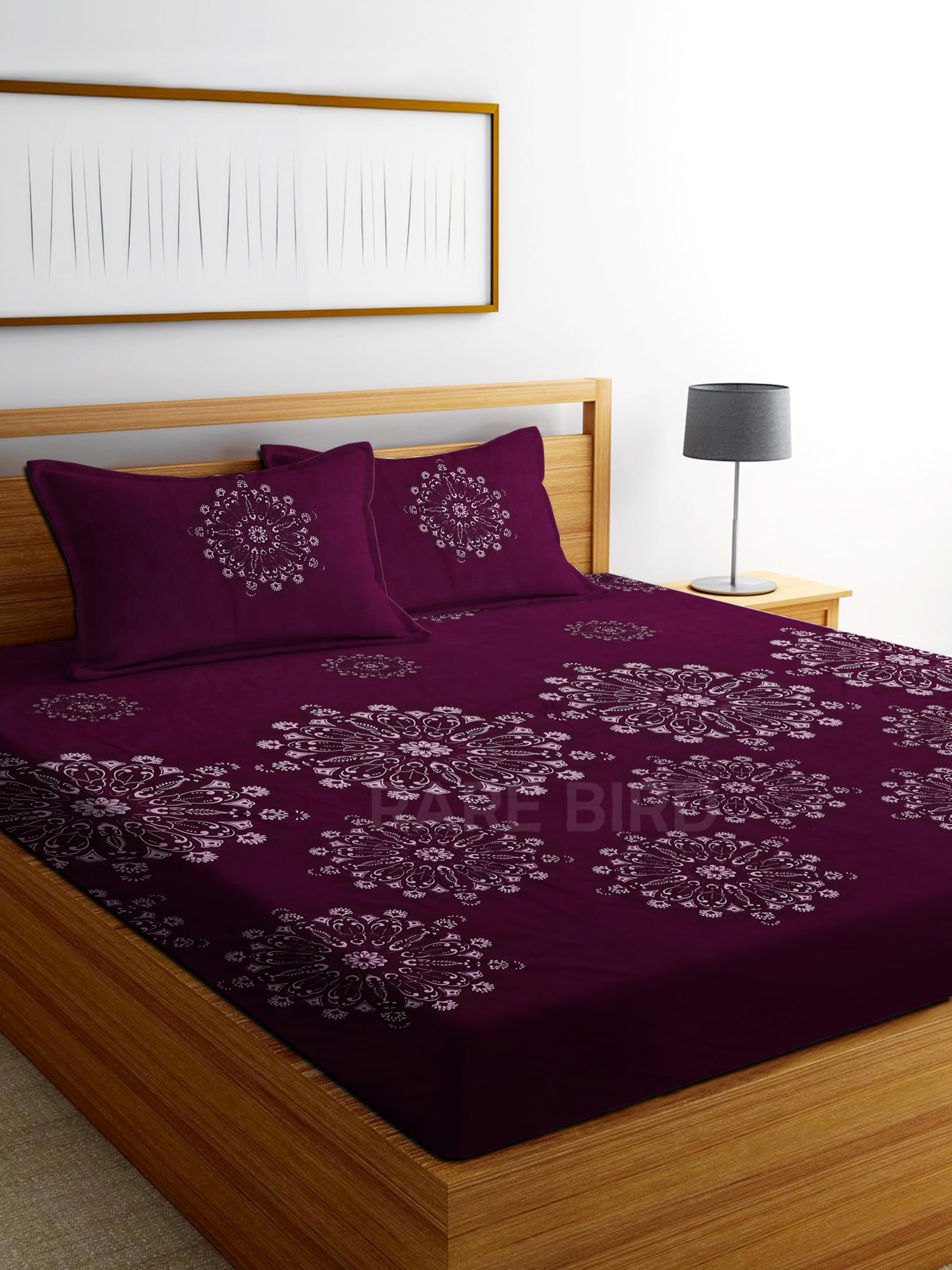 RAREBIRD Cotton 250 TC Fitted Bedsheets with 2 King Size Pillow Covers Jaipuri Print| Double Bed with All Around Elastic, Size 72 X 78 X 8 Inches (Three line bedsheet) (Pack of 1) (Maroon Jaipuri) (B0CKY3NGSK) Amazon Price History, Amazon Price Tracker