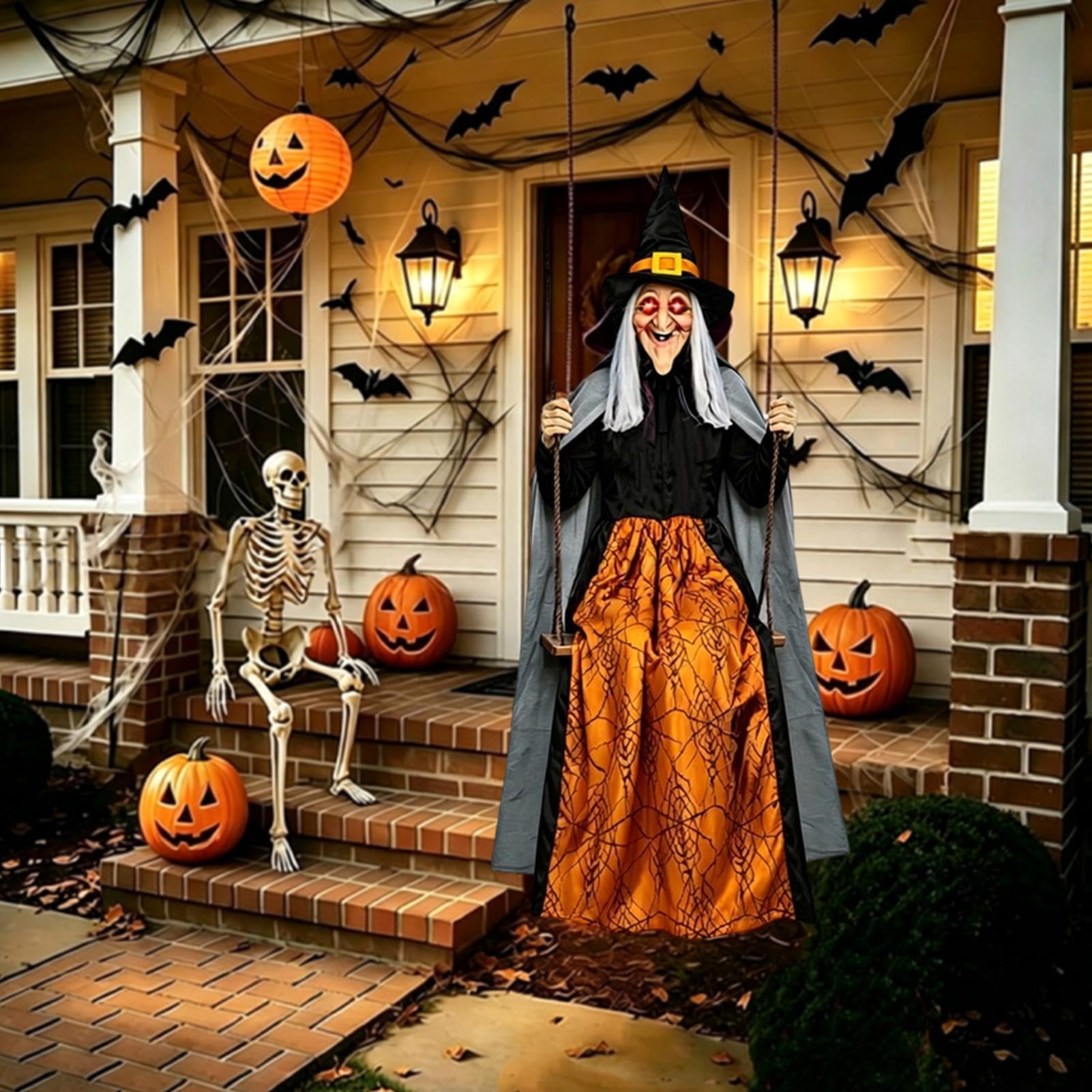 Schwingende Hexe 1,8 Meter Lebensgroße Außenfigur | Halloween-Dekorationen Für Draußen Für Garten Rasenfläche Hof Kamin Kaminmantel Wohnbereich Party und