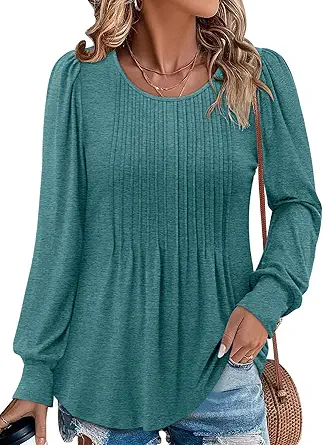 BETTE BOUTIK Long Sleeve Shirts for Women Fall Tops Dressy Blouses Crewneck Tunic Tops for Leggings S-3XL