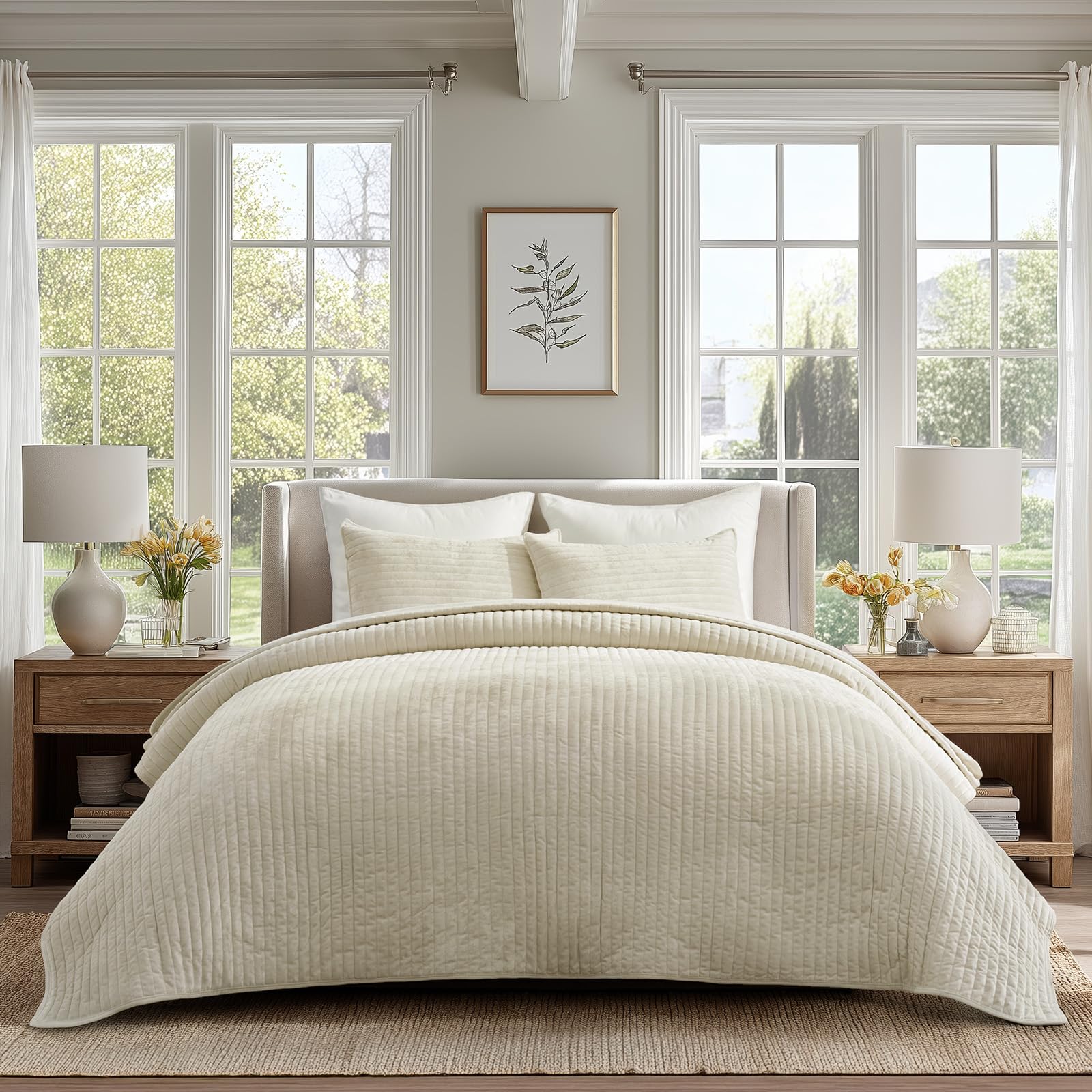 EverGrace Velvet Quilt Set - Cal King Beige -27 EverGrace Velvet Quilt Set - Cal King Beige -27