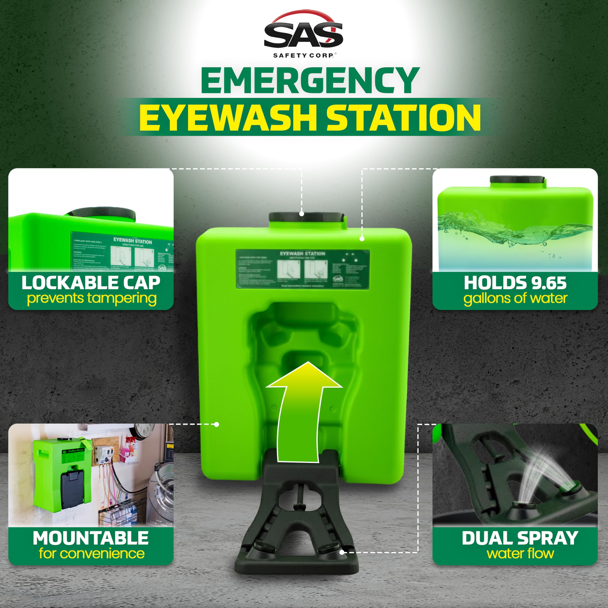 SAS Eyewash Station - 9.65 Gallon Green -3 SAS Eyewash Station - 9.65 Gallon Green -3