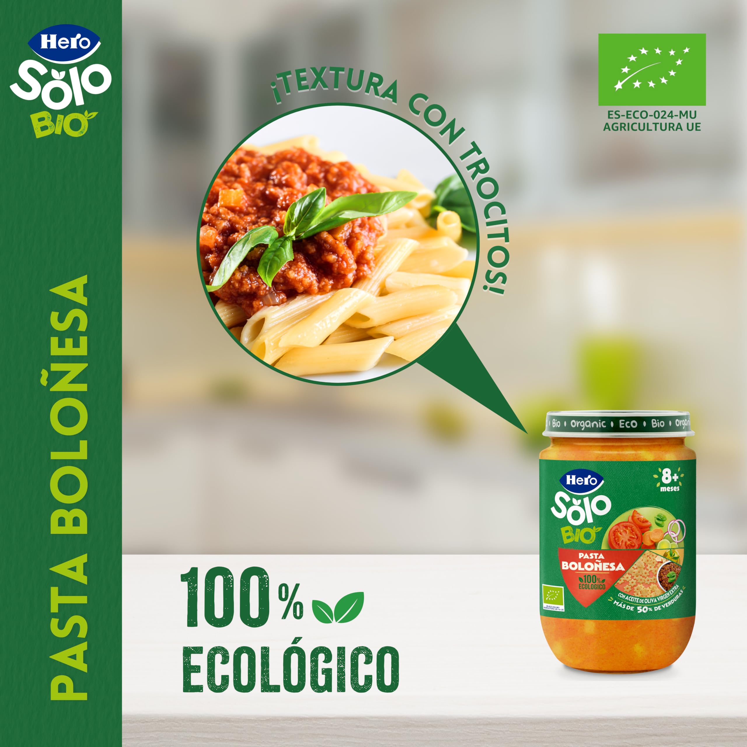 Hero Solo Potitos de Macarrones con Tomate 100% Eco y nada más, Apto para Veganos y Bebés Desde 6 Meses - Pack de 12 x 190 gr