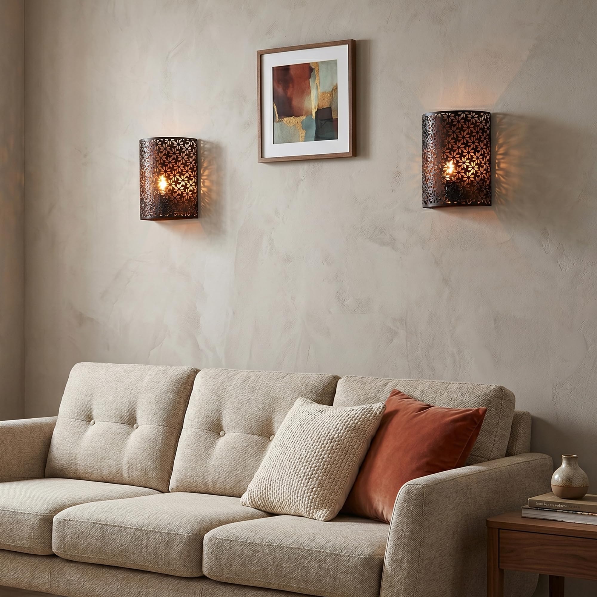 JHY DESIGN Juego de 2 Lámparas de Mesa Con Pilas de 20 cm de Alto Lámpara de Pared Rústica de Metal Con Temporizador de 6 Horas para Sala de Estar Dormitorio Pasillo Escalera (Copo de Nieve)
