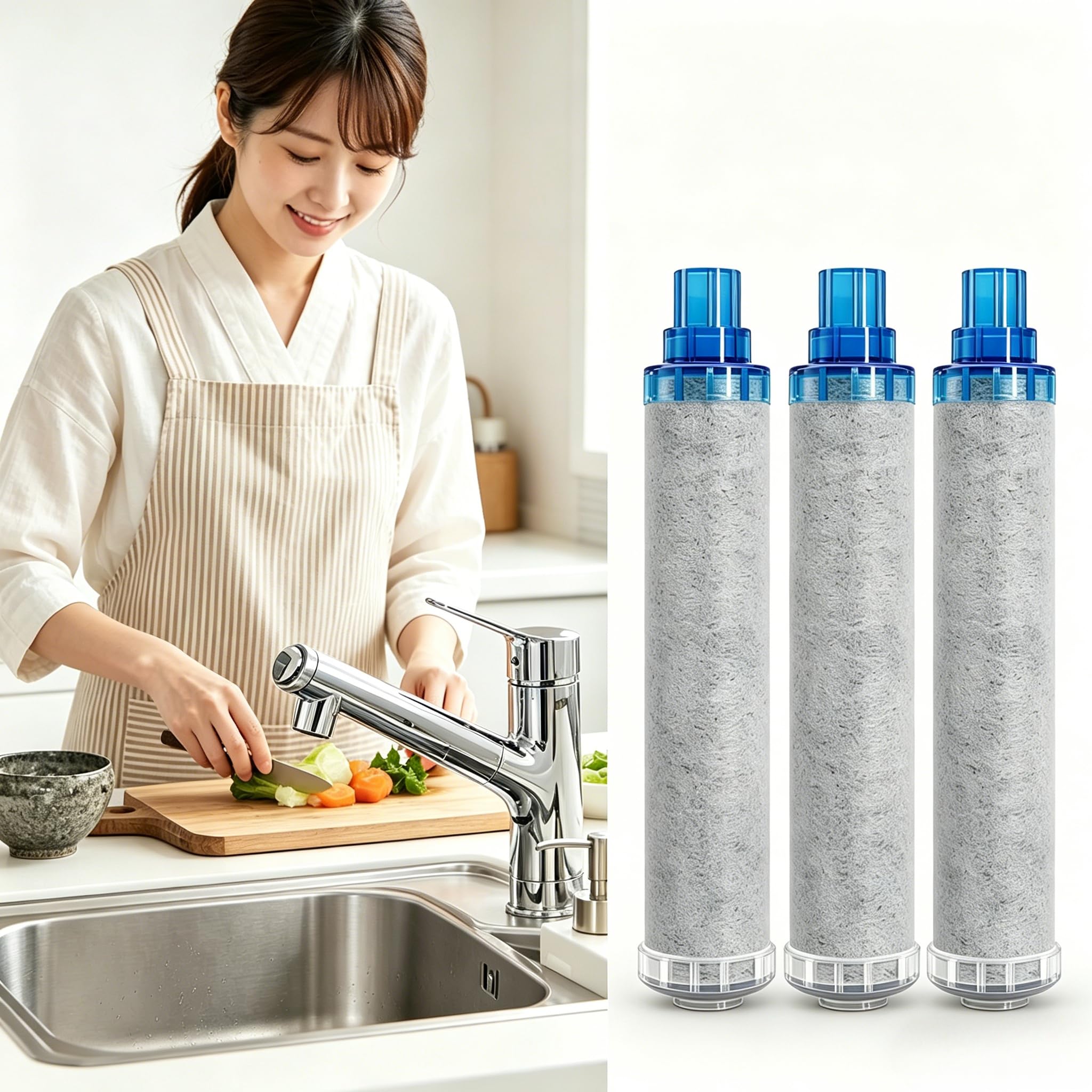 3 Pack Replacement Water Filter Cartridges for JF-K11-C, Economy Type, All-in-One Chlorine Removal, High Performance, For Home Use, Kitchen, All-in-One Water Purifier, Chlorine Removal, Direct